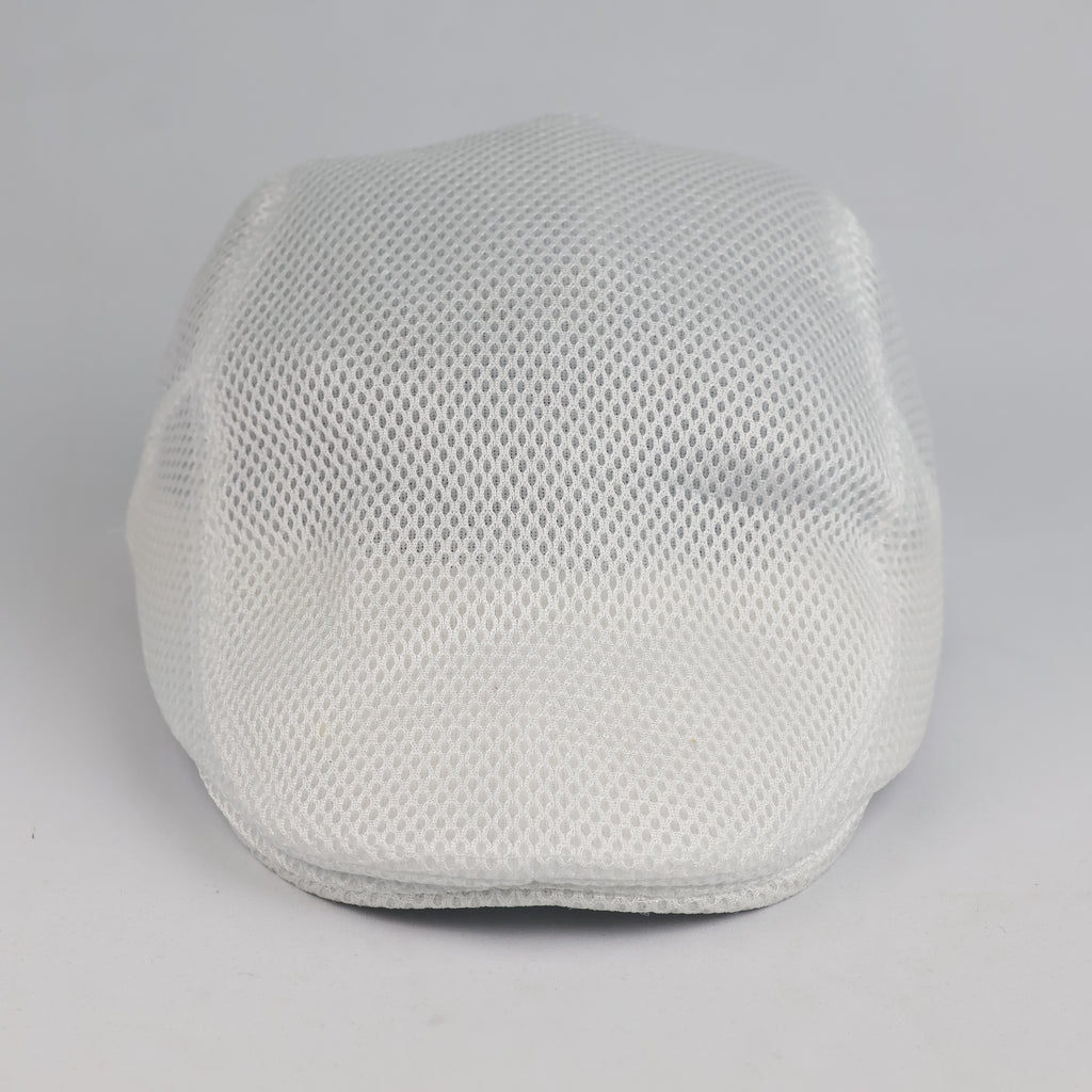 White Mesh Golf Flat Cap - Adjustable Side Buckle Newsboy Cabbie Hat