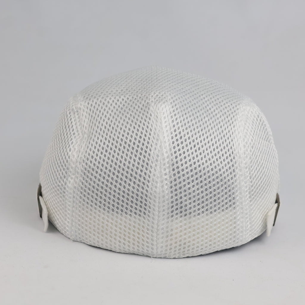White Mesh Golf Flat Cap - Adjustable Side Buckle Newsboy Cabbie Hat