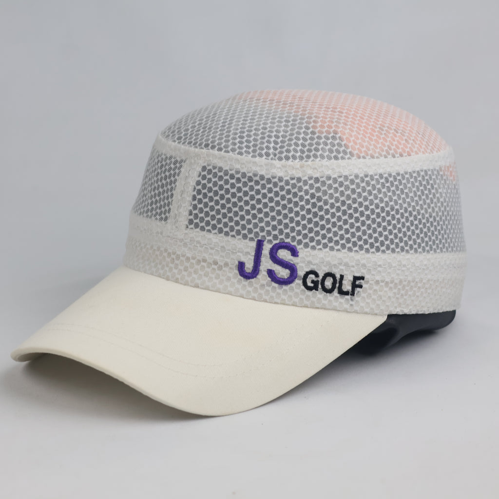 Vintage JS Golf Cream Breathable Mesh Military Cap | Outdoor Sports Sun Hat