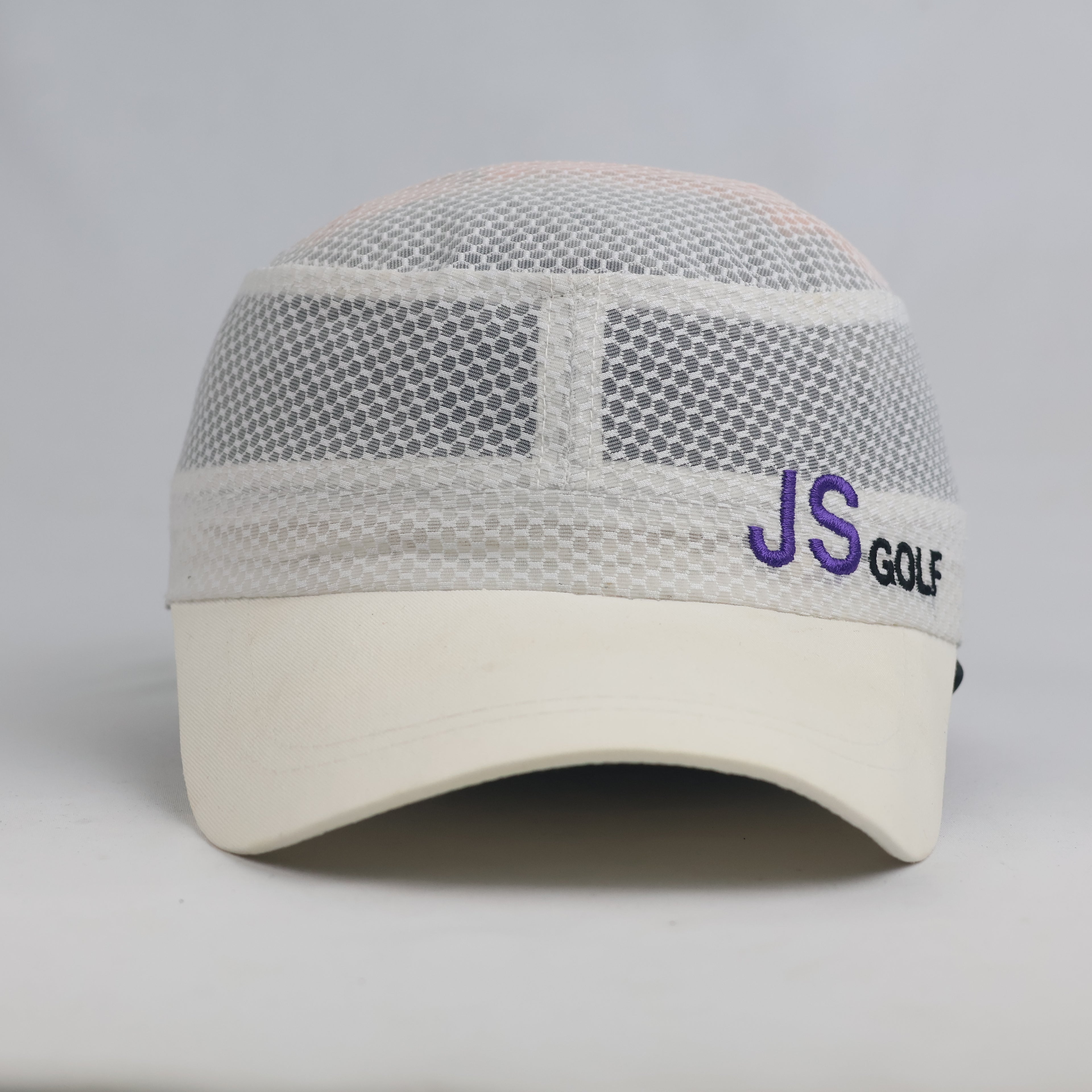 Vintage JS Golf Cream Breathable Mesh Military Cap | Outdoor Sports Sun Hat