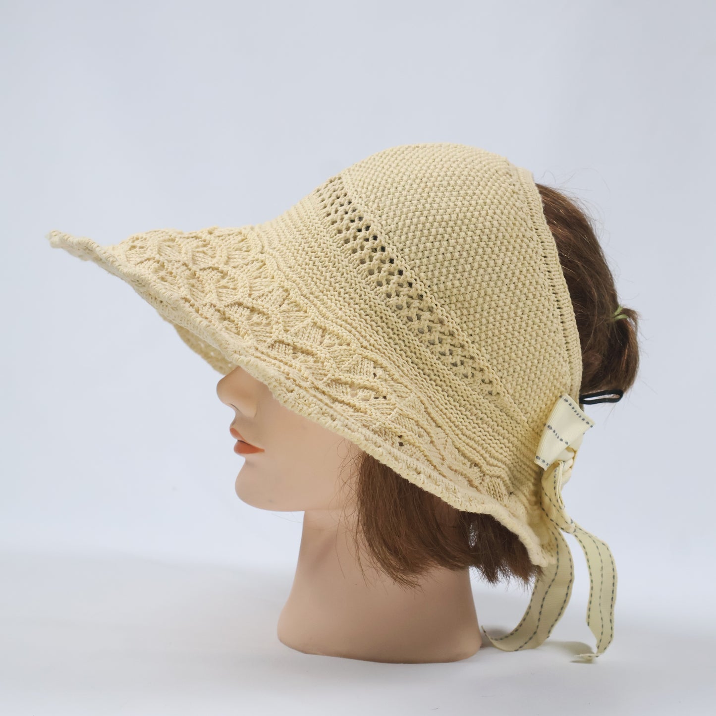 Knit Ponytail Sun Hat with Bow