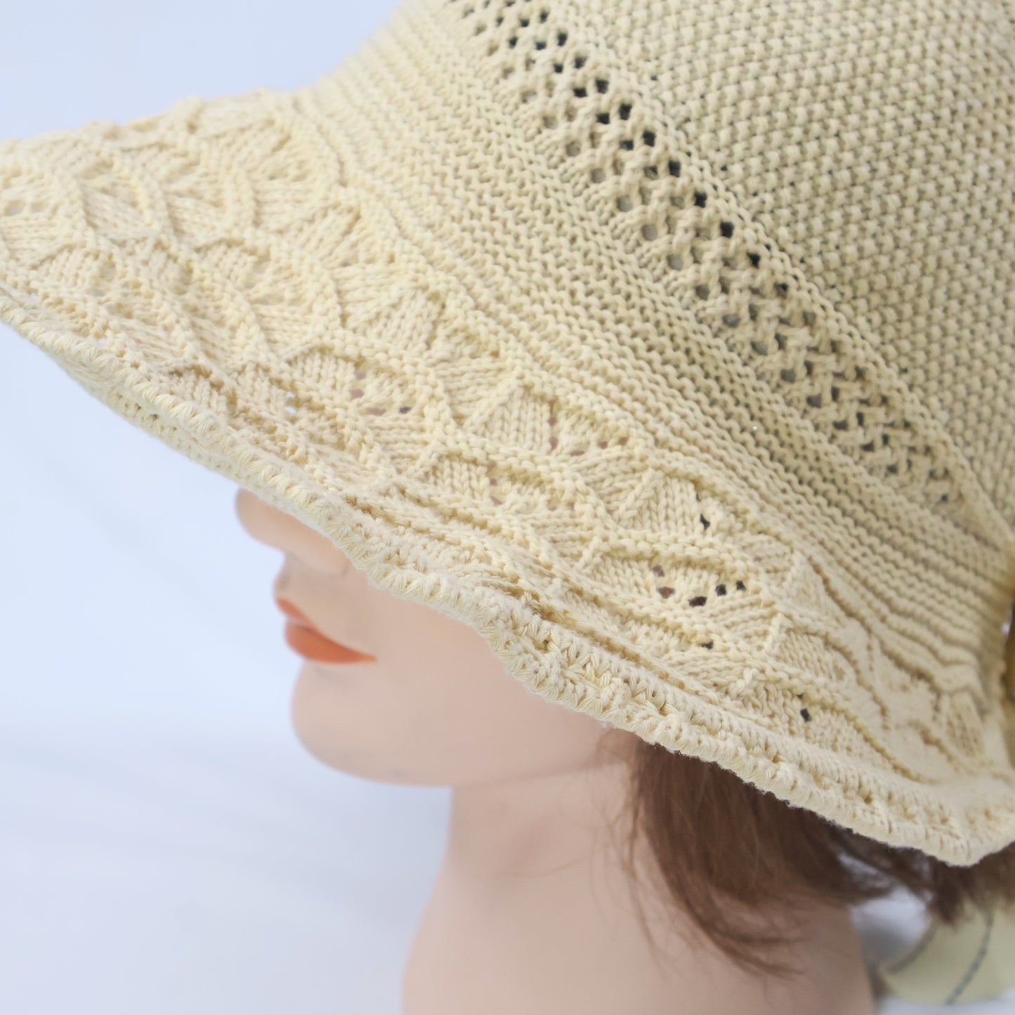 Knit Ponytail Sun Hat with Bow