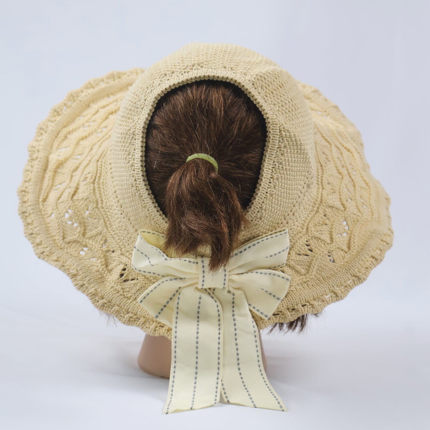 Knit Ponytail Sun Hat with Bow