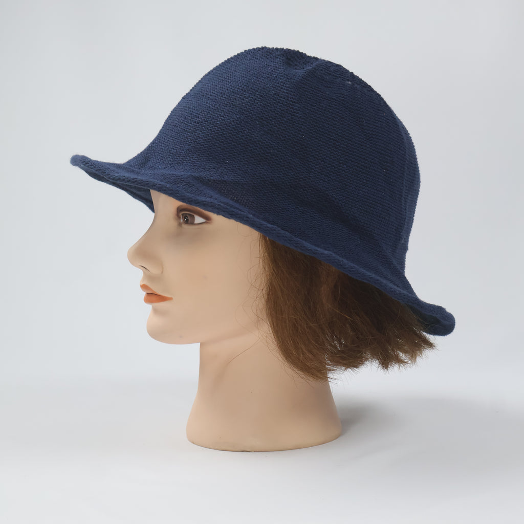 Navy Blue Woven Cloche Style Sun Hat