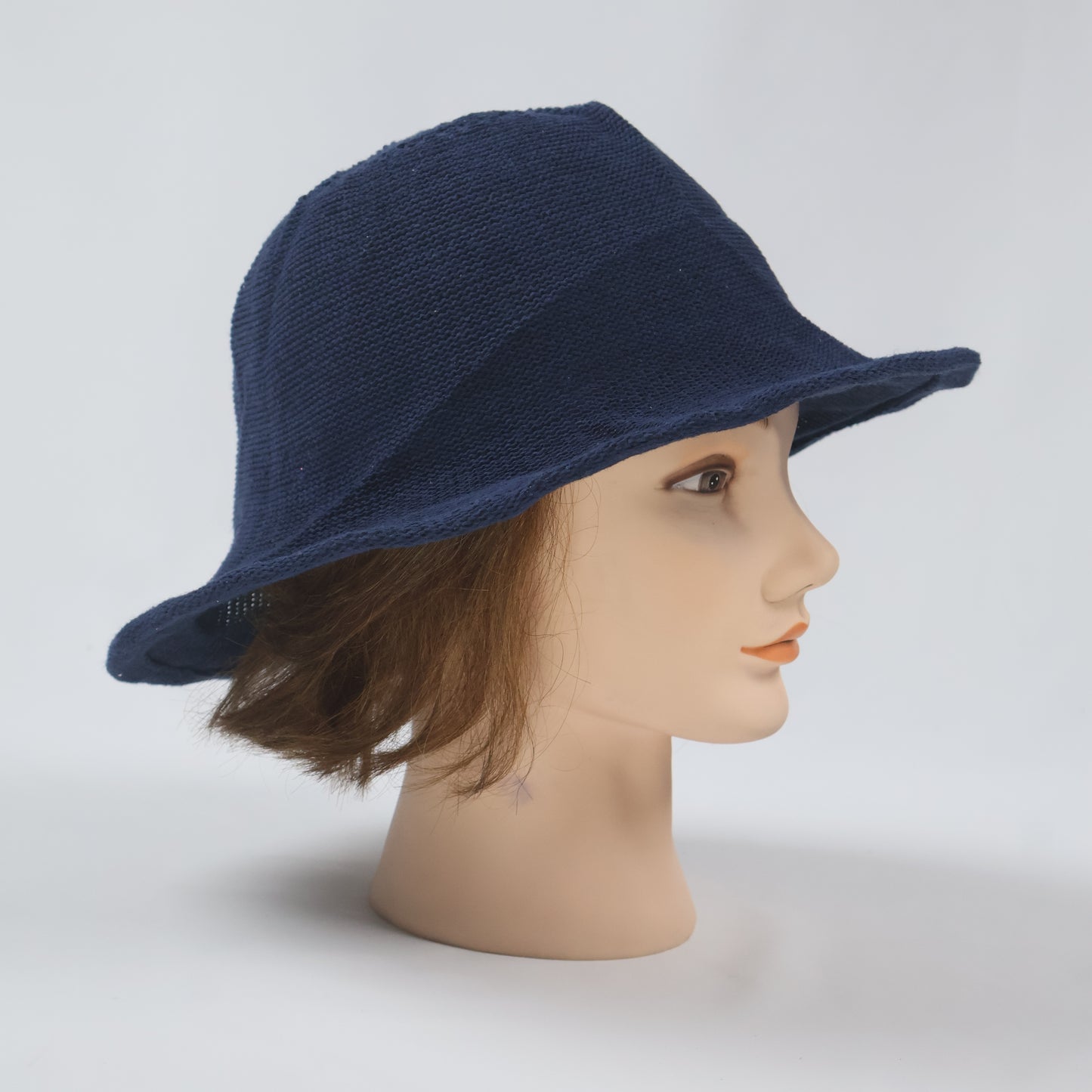 Navy Blue Woven Cloche Style Sun Hat