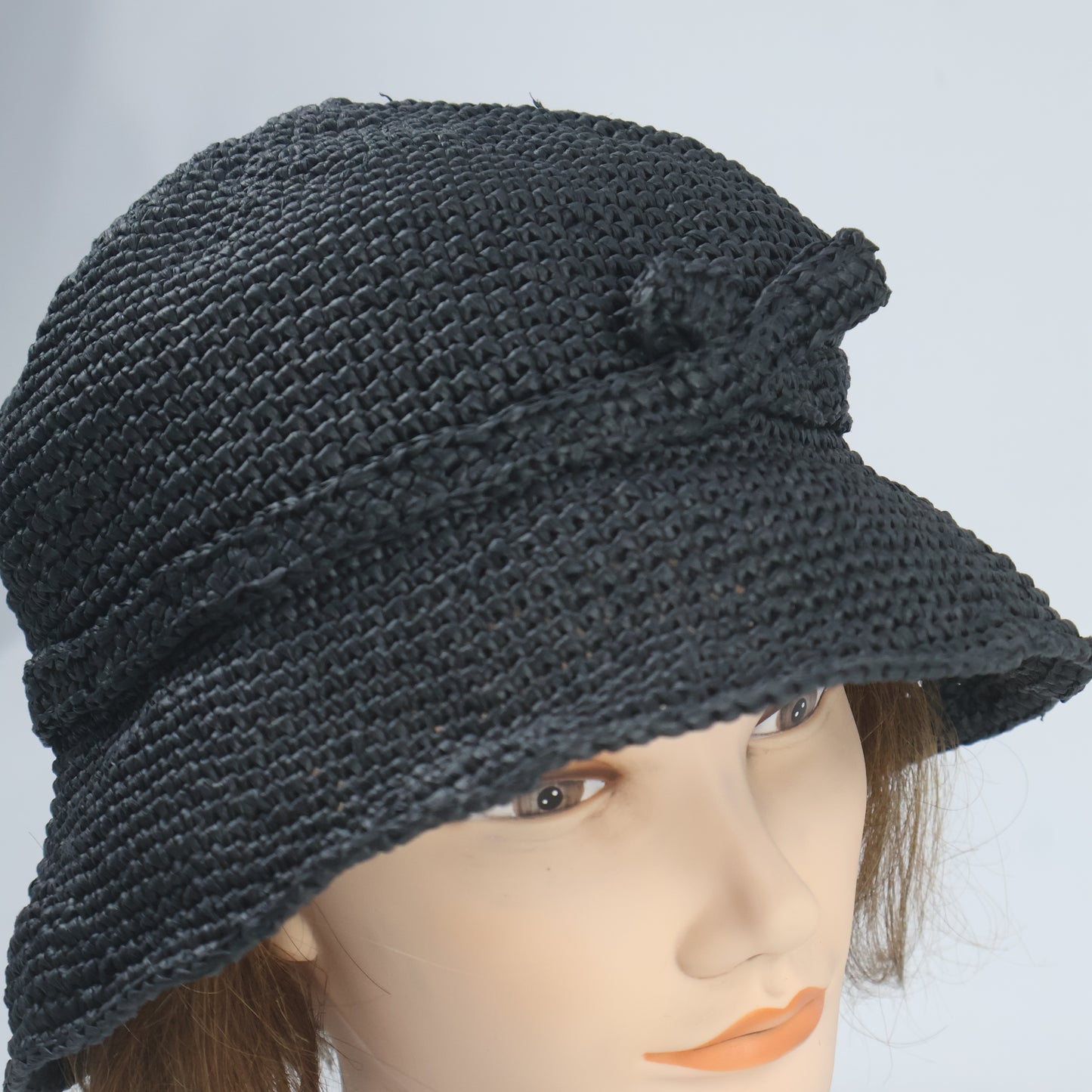 Black Woven Cloche Sun Hat with Bow