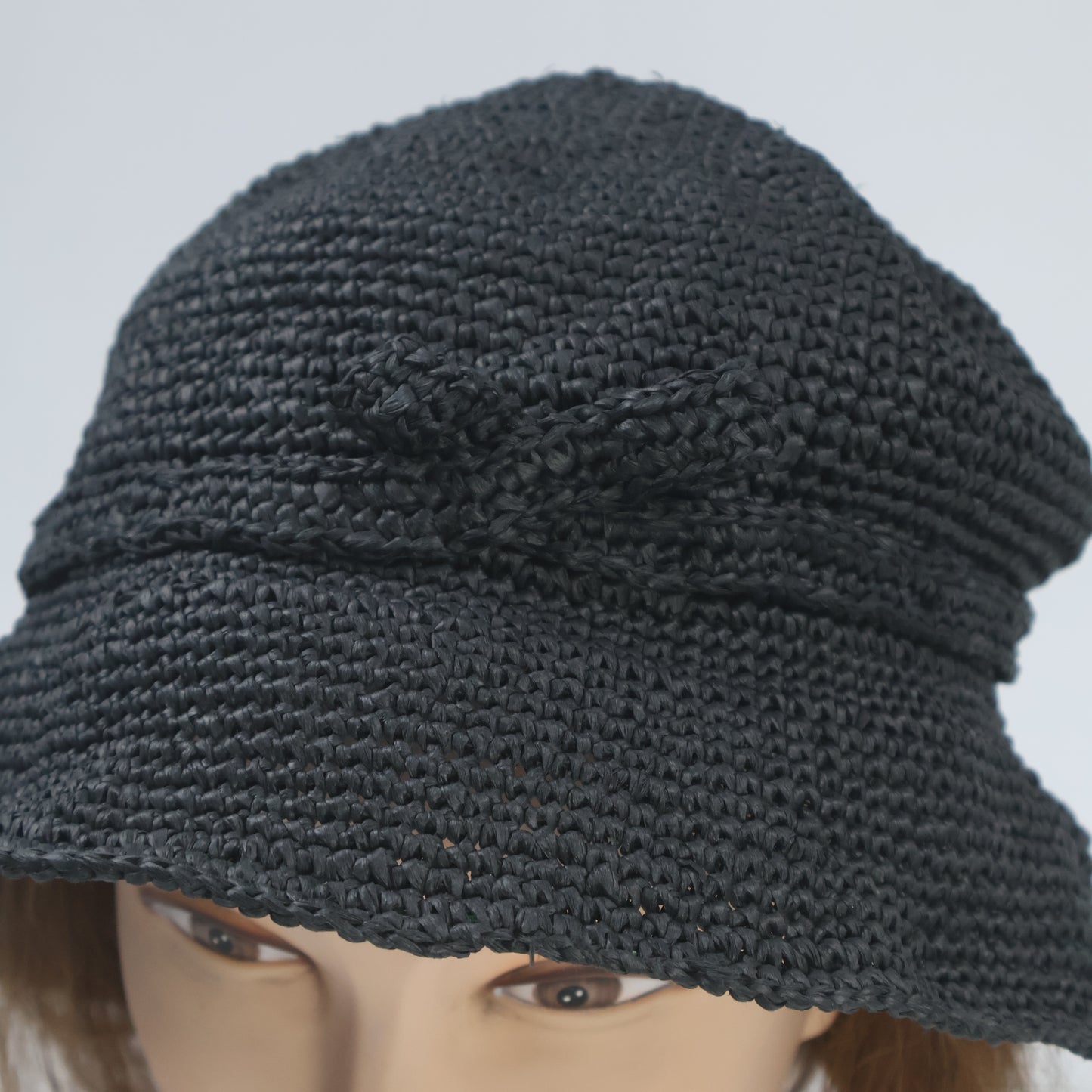 Black Woven Cloche Sun Hat with Bow