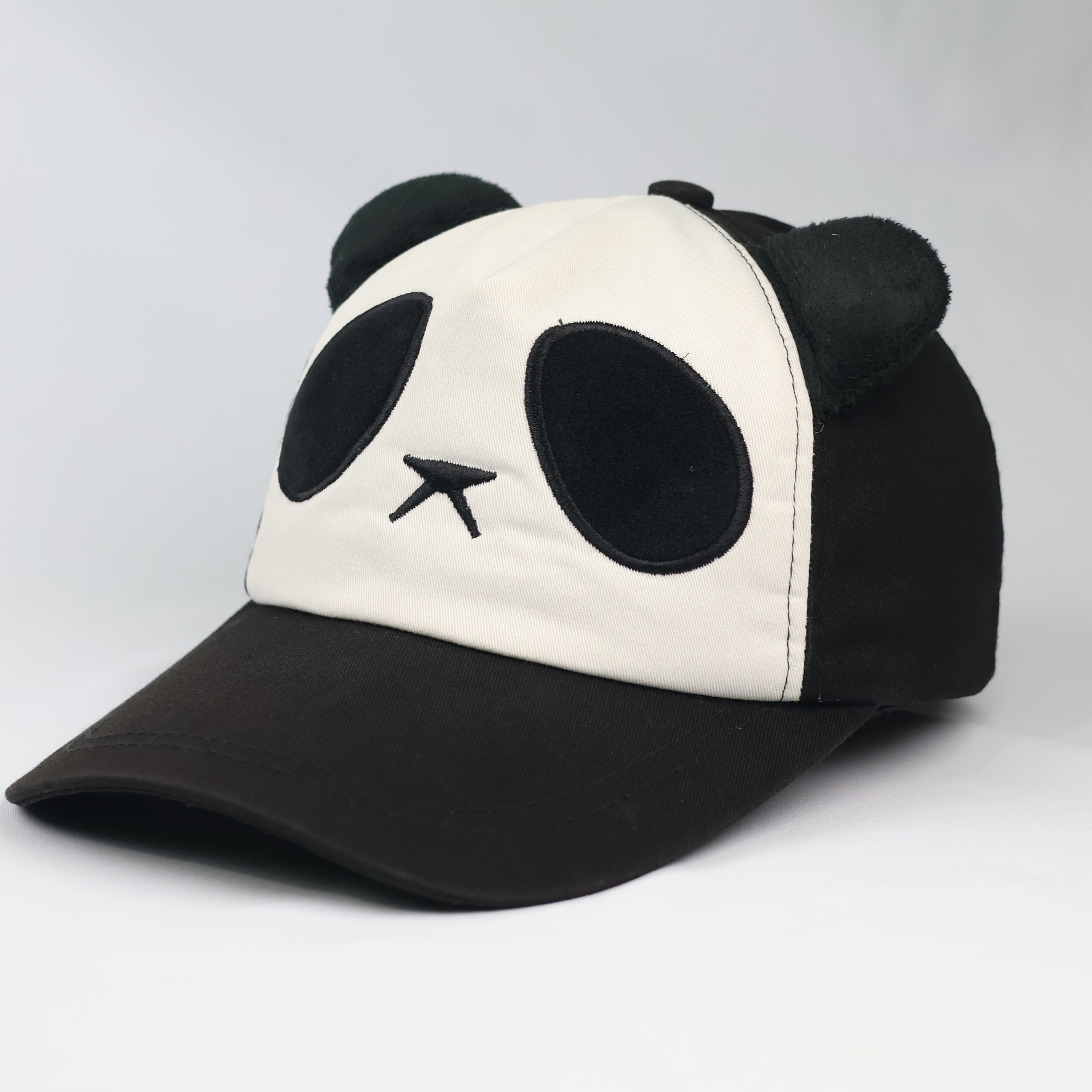 Cute Panda Face Baseball Cap with Plush Ears | Black & White Unisex Hat