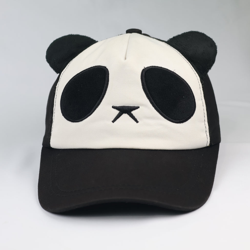 Cute Panda Face Baseball Cap with Plush Ears | Black & White Unisex Hat