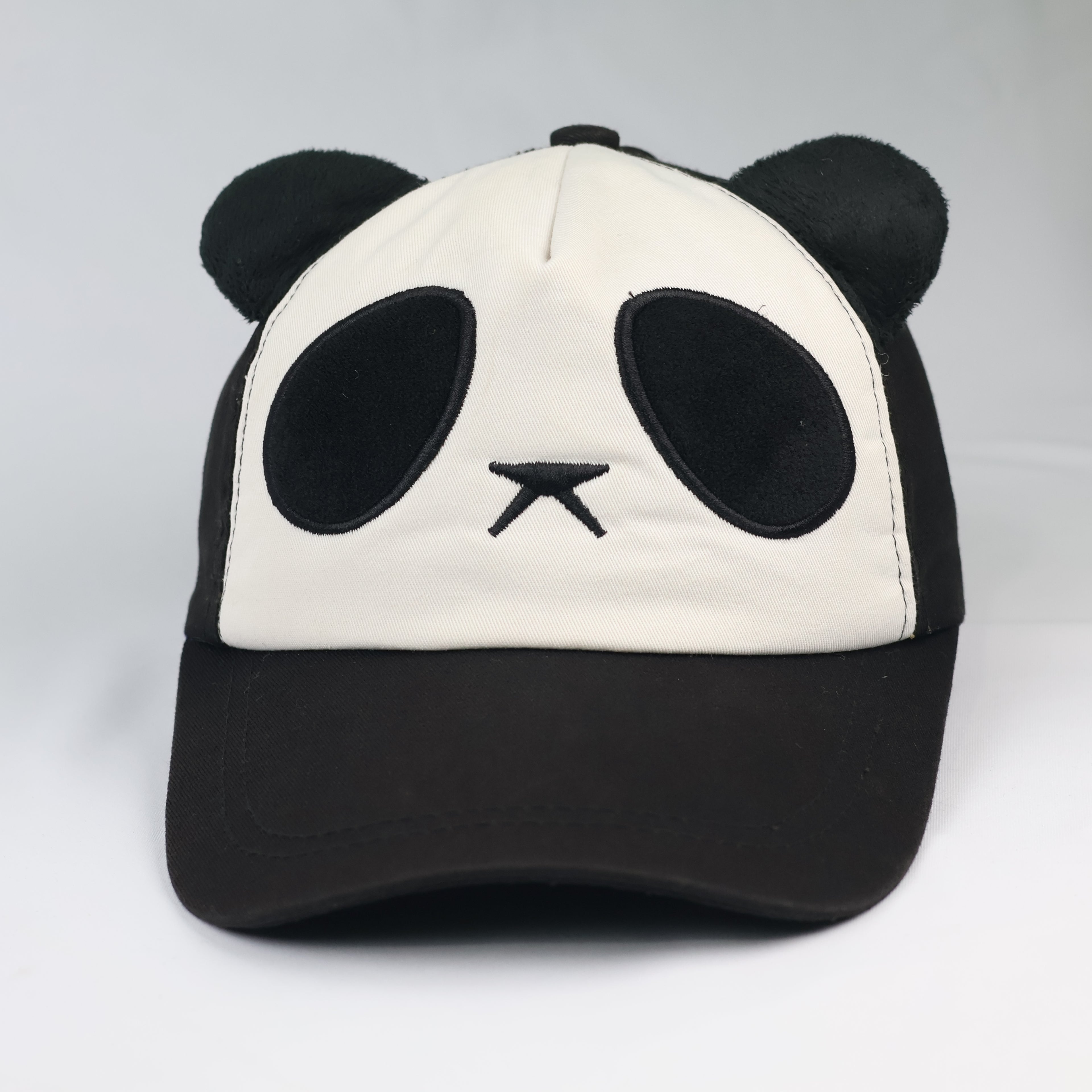 Cute Panda Face Baseball Cap with Plush Ears | Black & White Unisex Hat