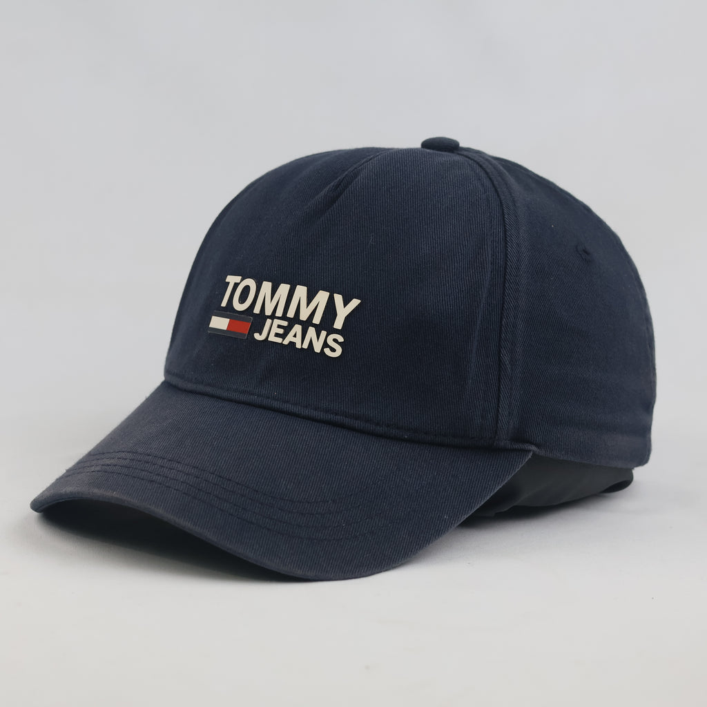 Thrifted Vintage Tommy Jeans Navy Blue Snapback Hat | Rubber Flag Logo Cap