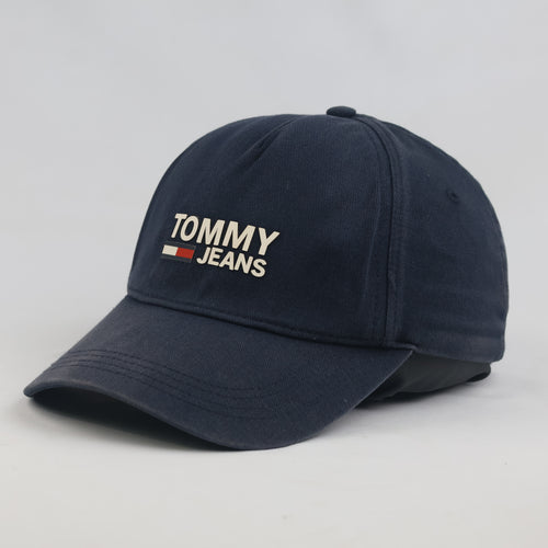 Thrifted Vintage Tommy Jeans Navy Blue Snapback Hat | Rubber Flag Logo Cap