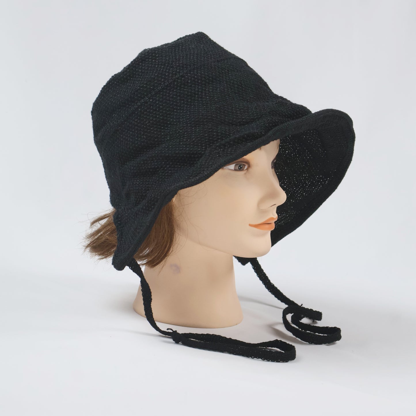 Black Crocheted Sun Hat with Tie-Straps
