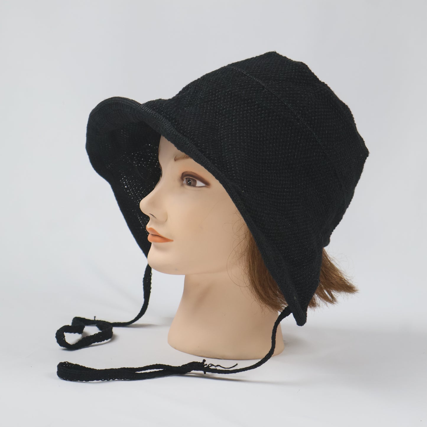 Black Crocheted Sun Hat with Tie-Straps