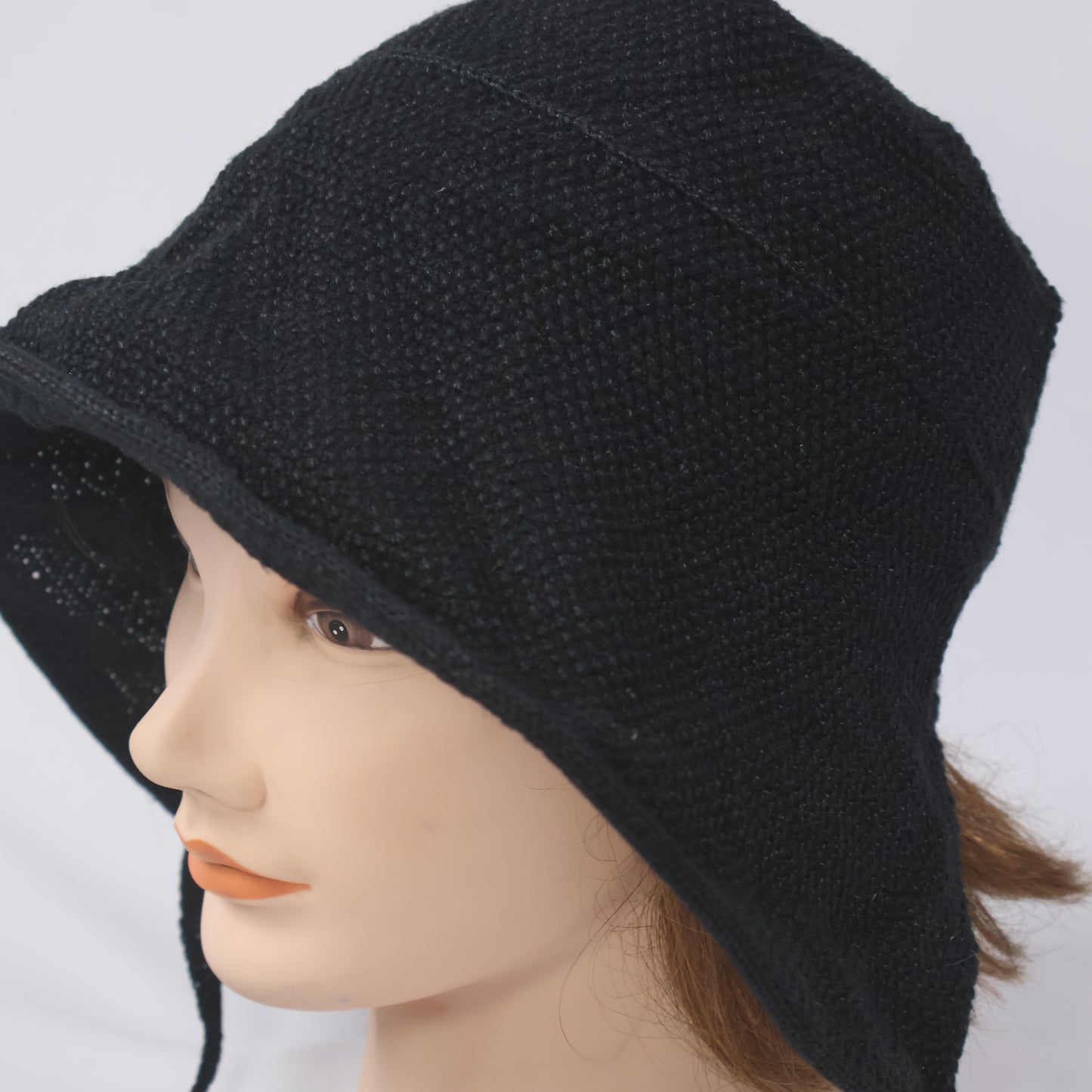 Black Crocheted Sun Hat with Tie-Straps