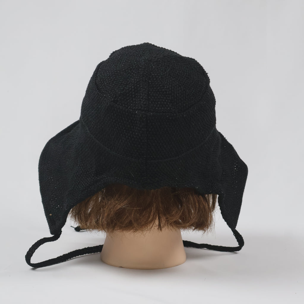 Black Crocheted Sun Hat with Tie-Straps