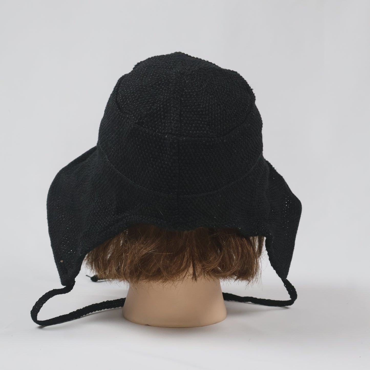 Black Crocheted Sun Hat with Tie-Straps