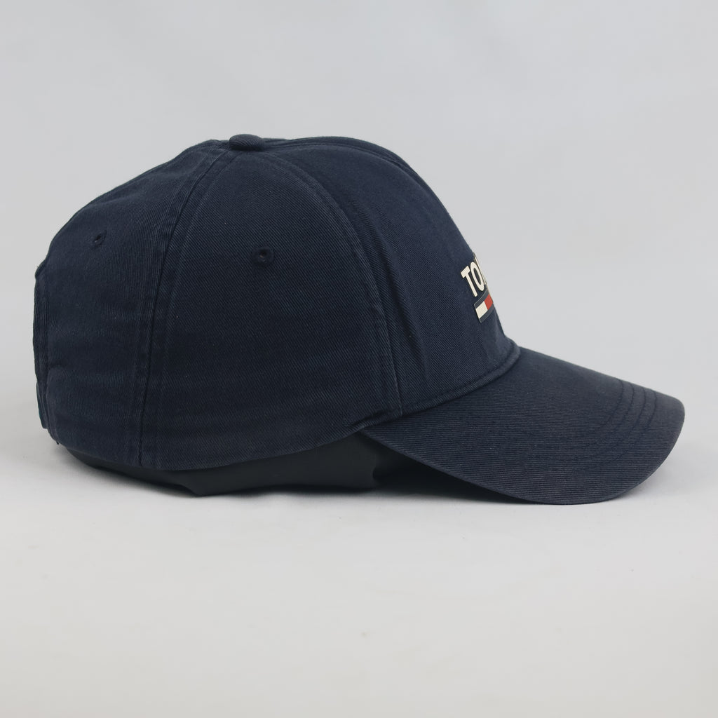 Thrifted Vintage Tommy Jeans Navy Blue Snapback Hat | Rubber Flag Logo Cap