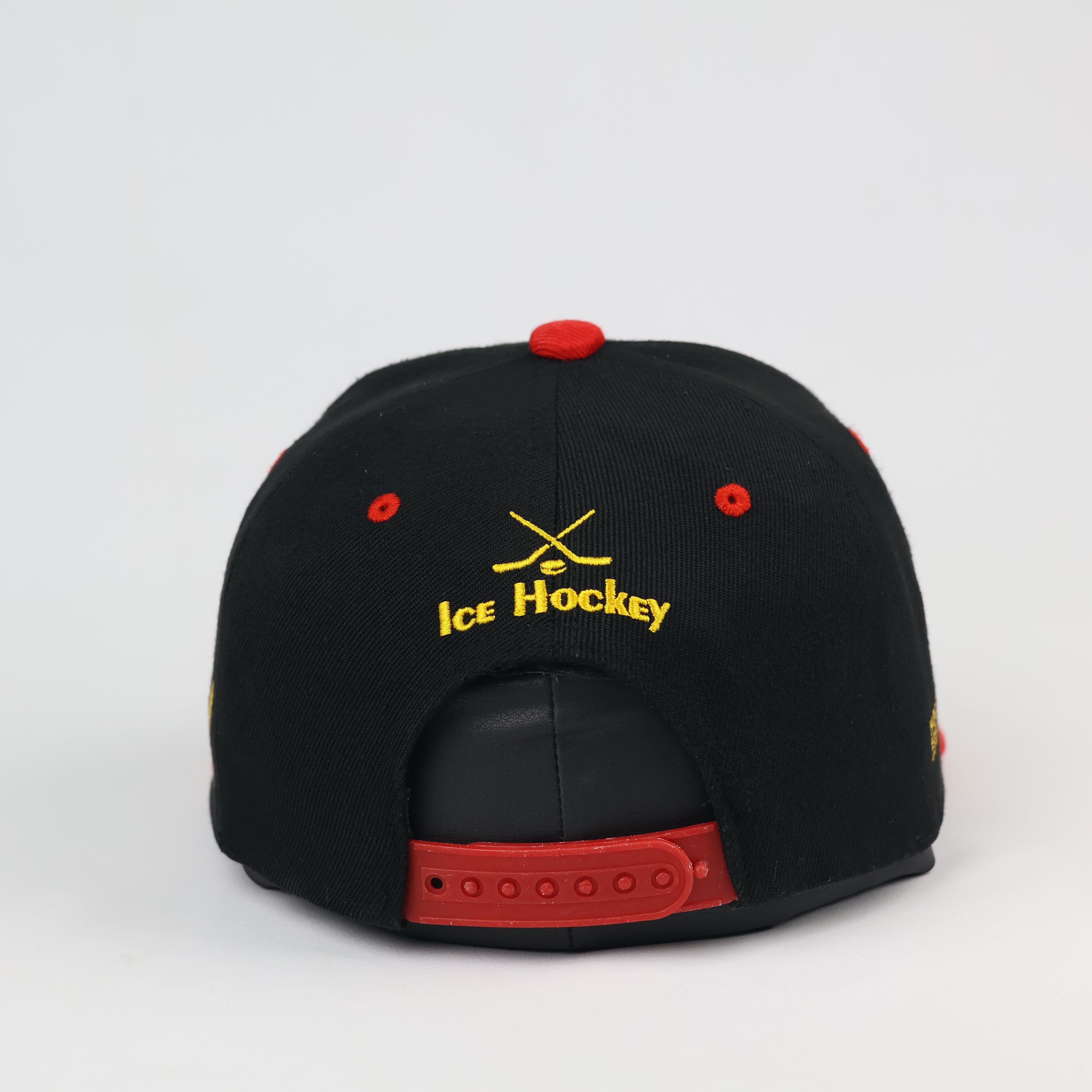 Vintage 2016 Ice Hockey Championship Snapback Hat | Black & Red