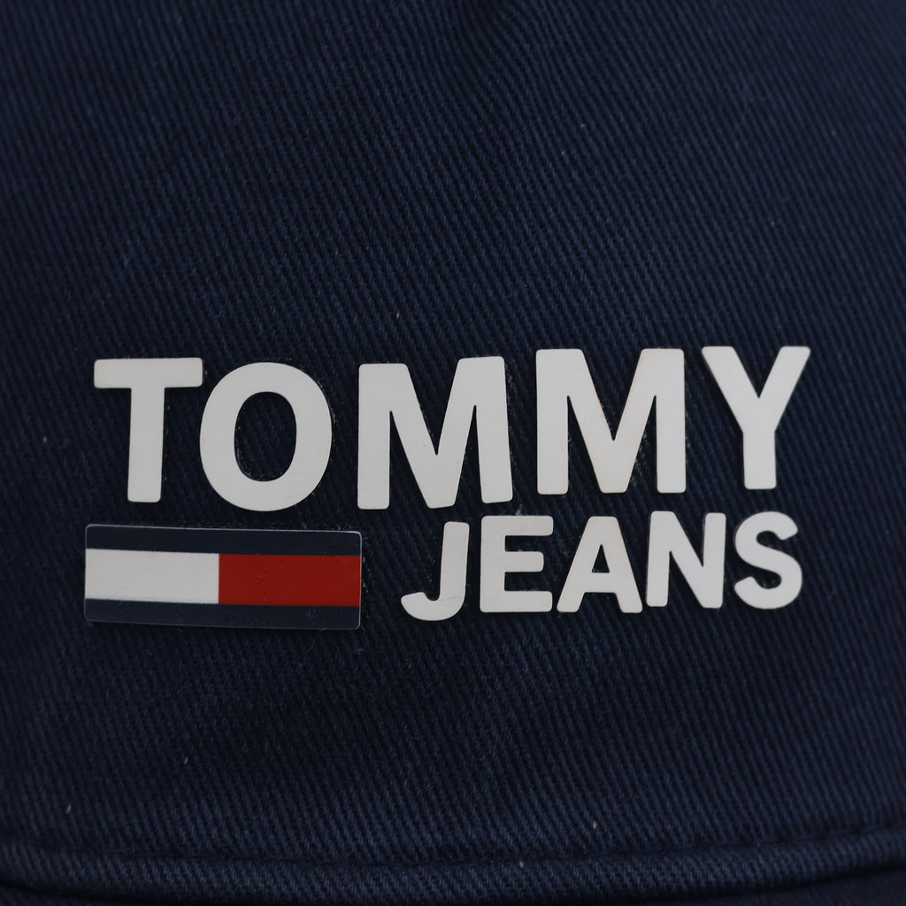 Thrifted Vintage Tommy Jeans Navy Blue Snapback Hat | Rubber Flag Logo Cap