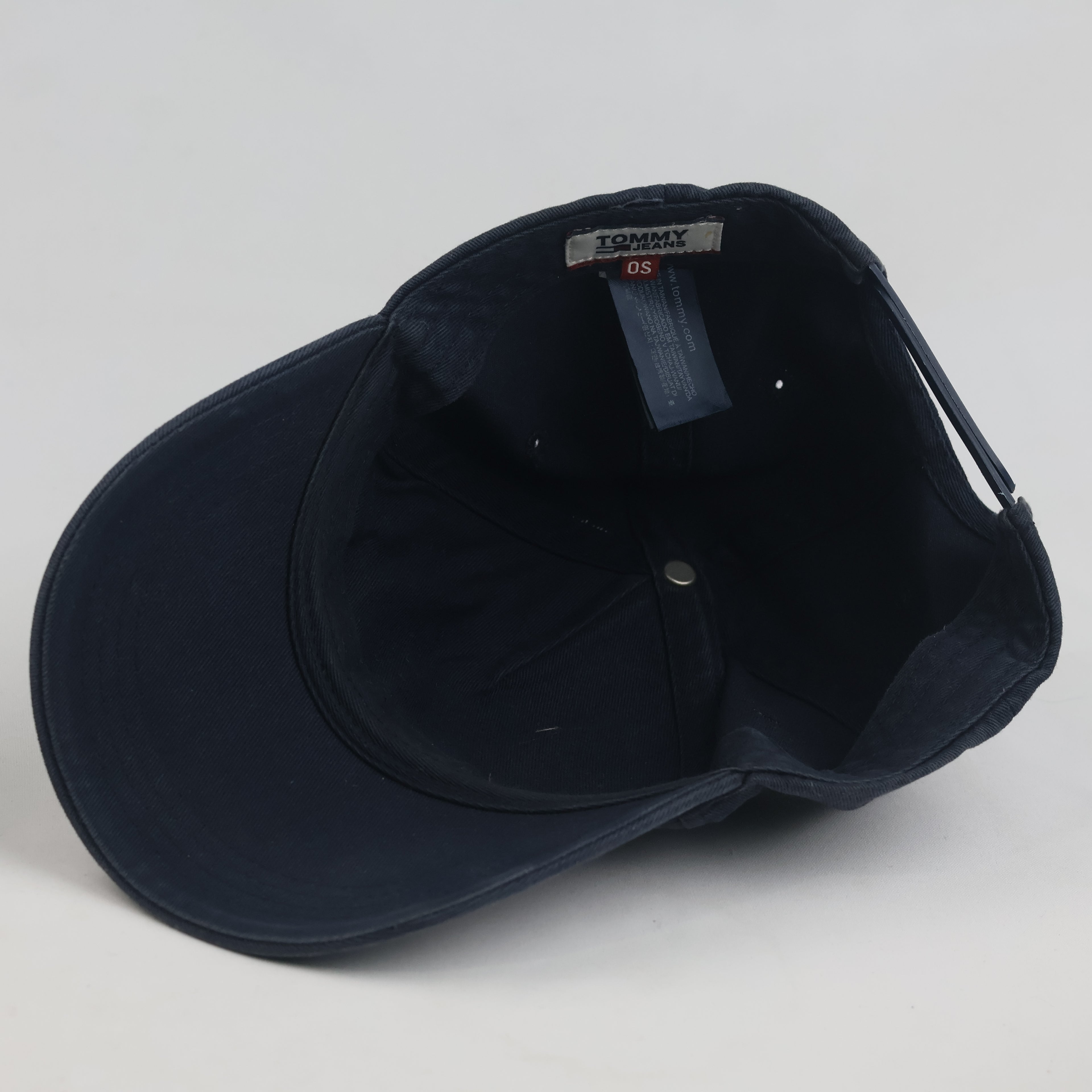Thrifted Vintage Tommy Jeans Navy Blue Snapback Hat | Rubber Flag Logo Cap