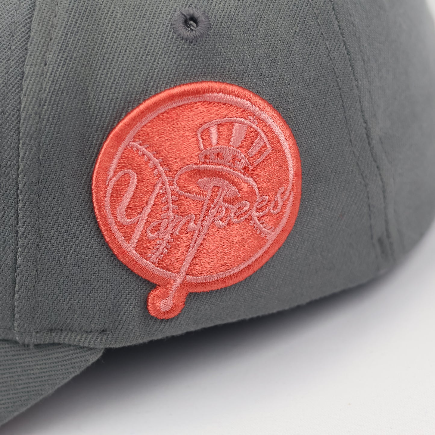 New York Yankees MLB Grey & Salmon Baseball Thrifted Cap - Embroidered NY Hat