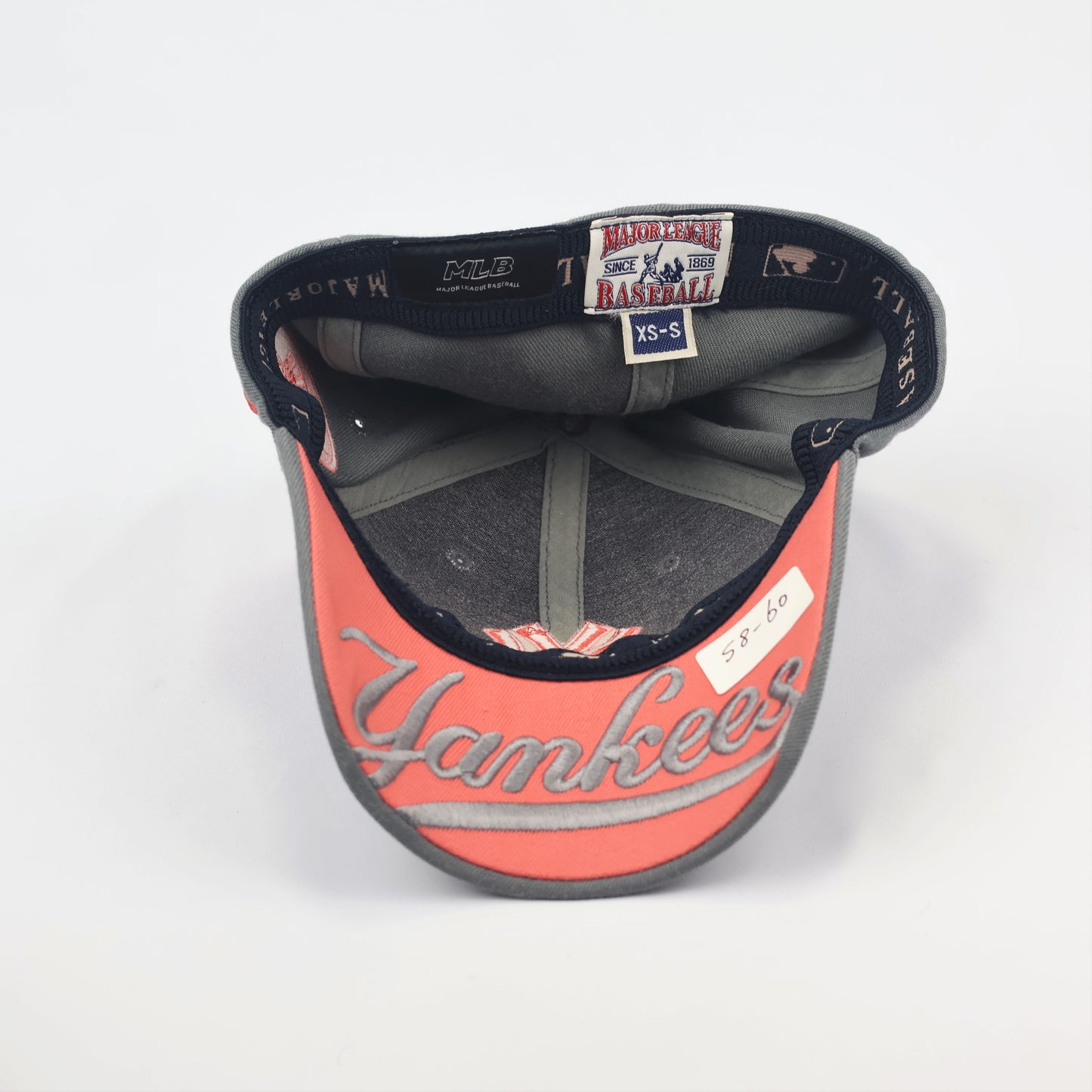 New York Yankees MLB Grey & Salmon Baseball Thrifted Cap - Embroidered NY Hat