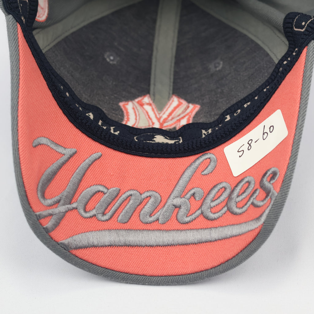 New York Yankees MLB Grey & Salmon Baseball Thrifted Cap - Embroidered NY Hat
