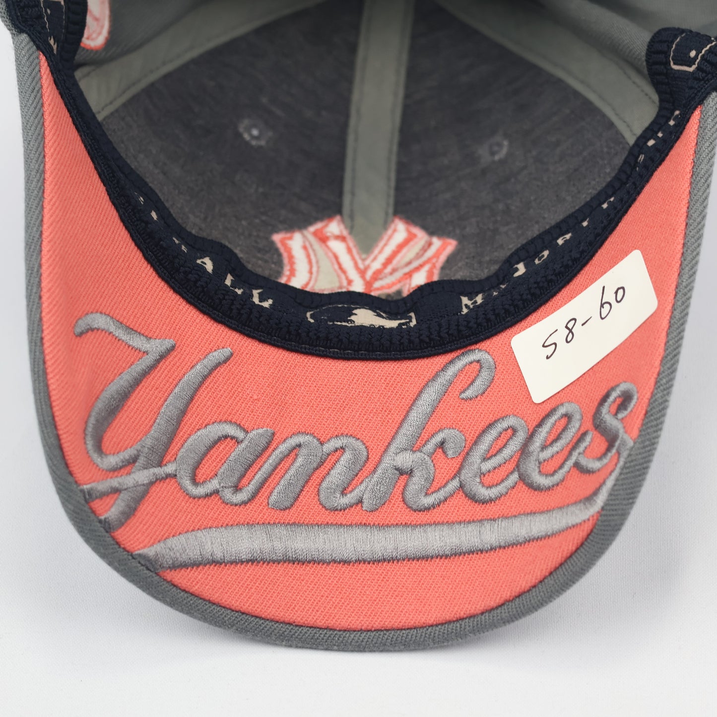 New York Yankees MLB Grey & Salmon Baseball Thrifted Cap - Embroidered NY Hat