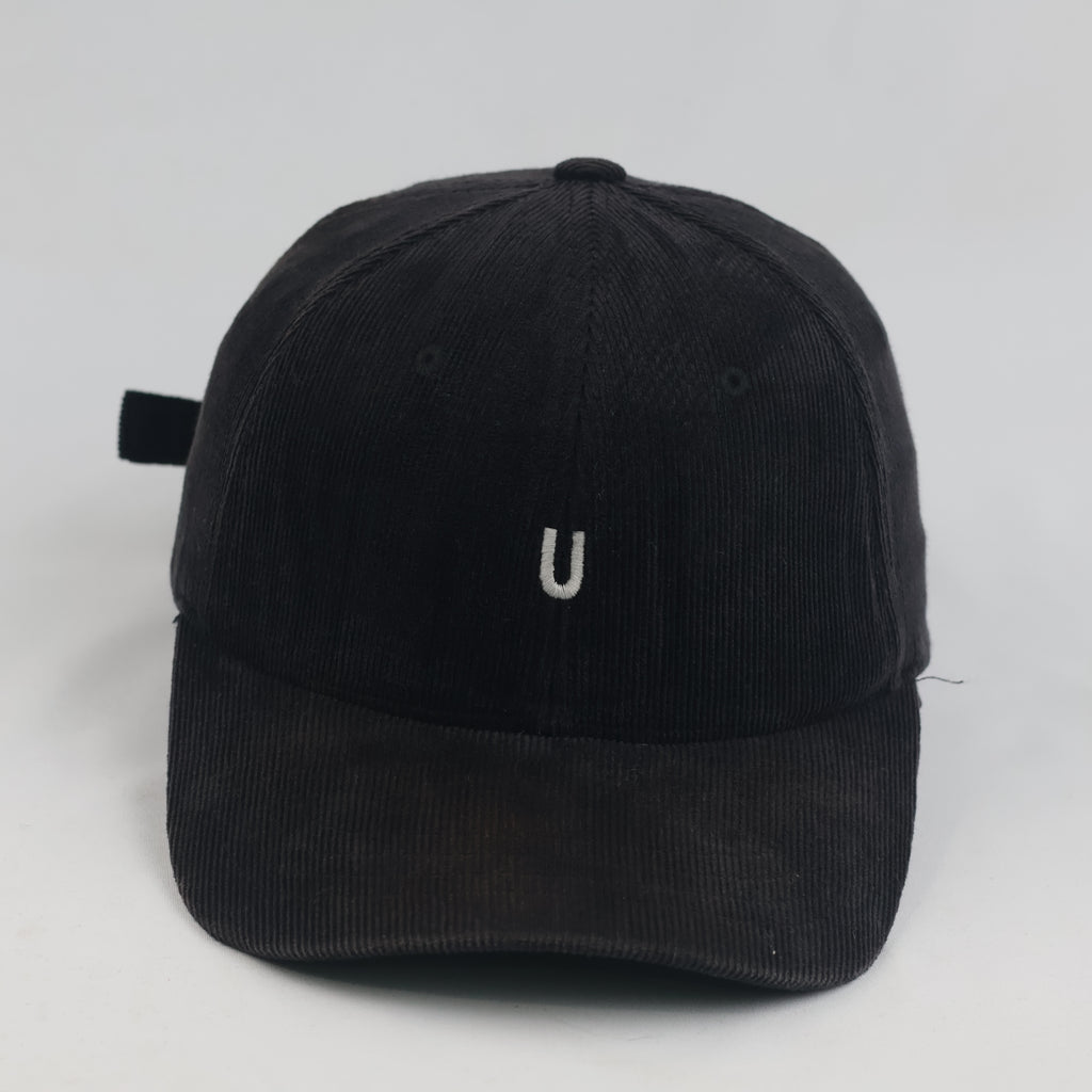 Thrifted Undercontrol UDC Black Fine-Wale Corduroy Strapback Cap (56-58 cm)