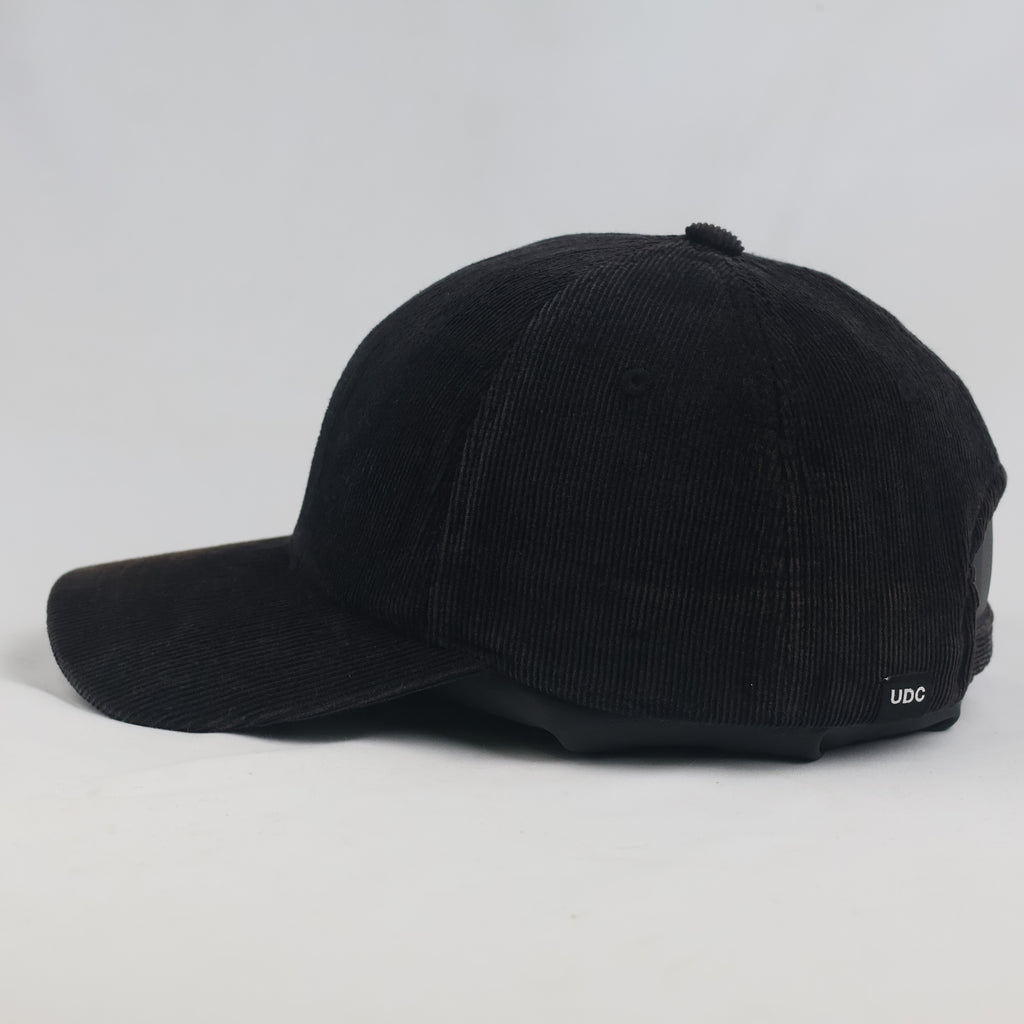 Thrifted Undercontrol UDC Black Fine-Wale Corduroy Strapback Cap (56-58 cm)