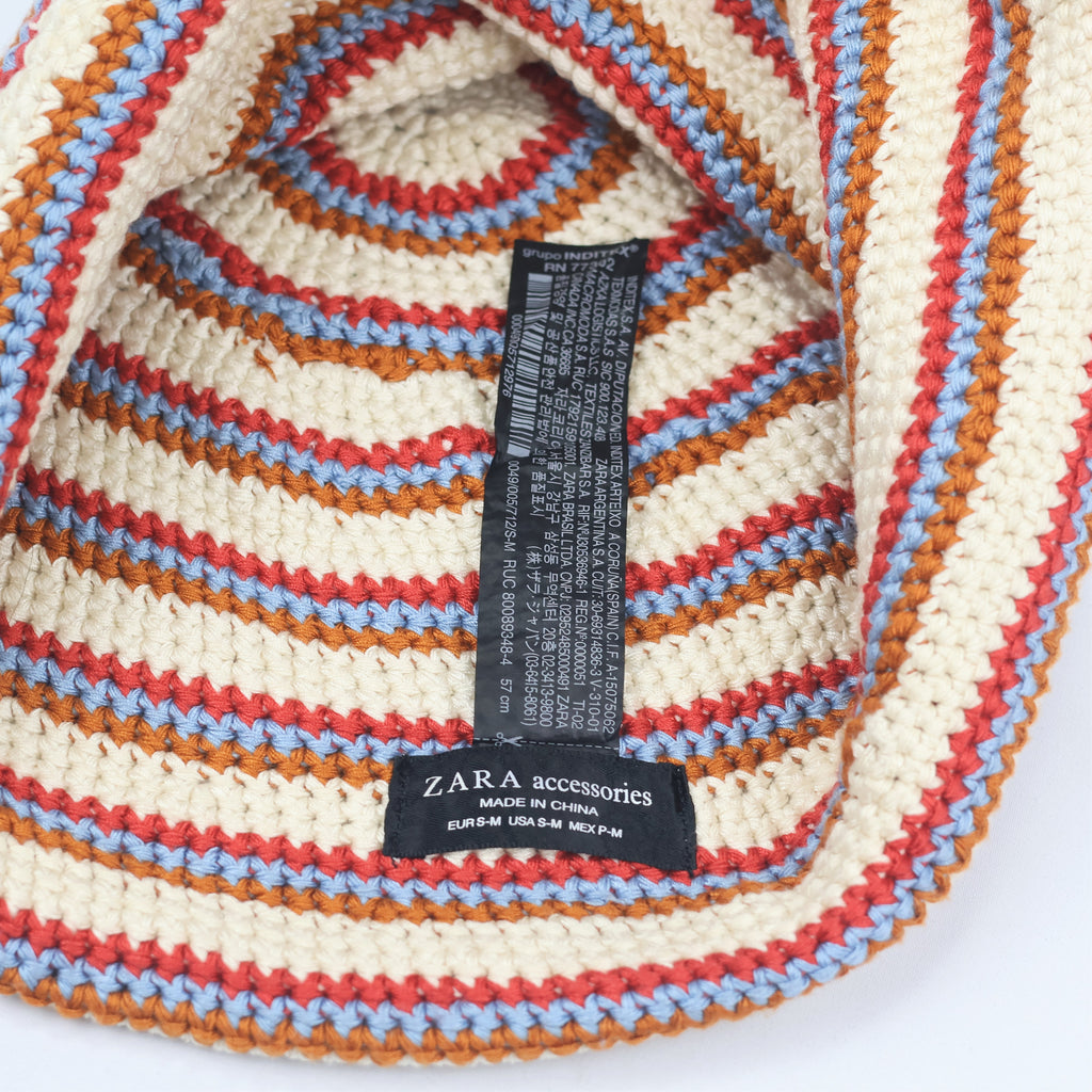 ZARA Striped Crochet Cloche Thrifted Hat – Boho Chic Winter Knitwear