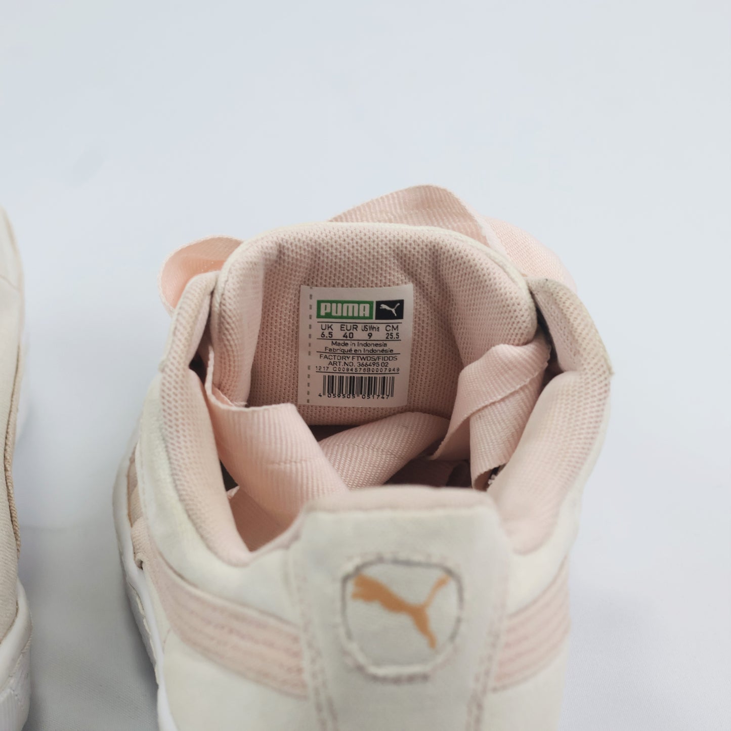 Pastel Pink & Beige Puma Basket Heart Canvas Thrift Shoes – Low Top Ribbon Sneakers