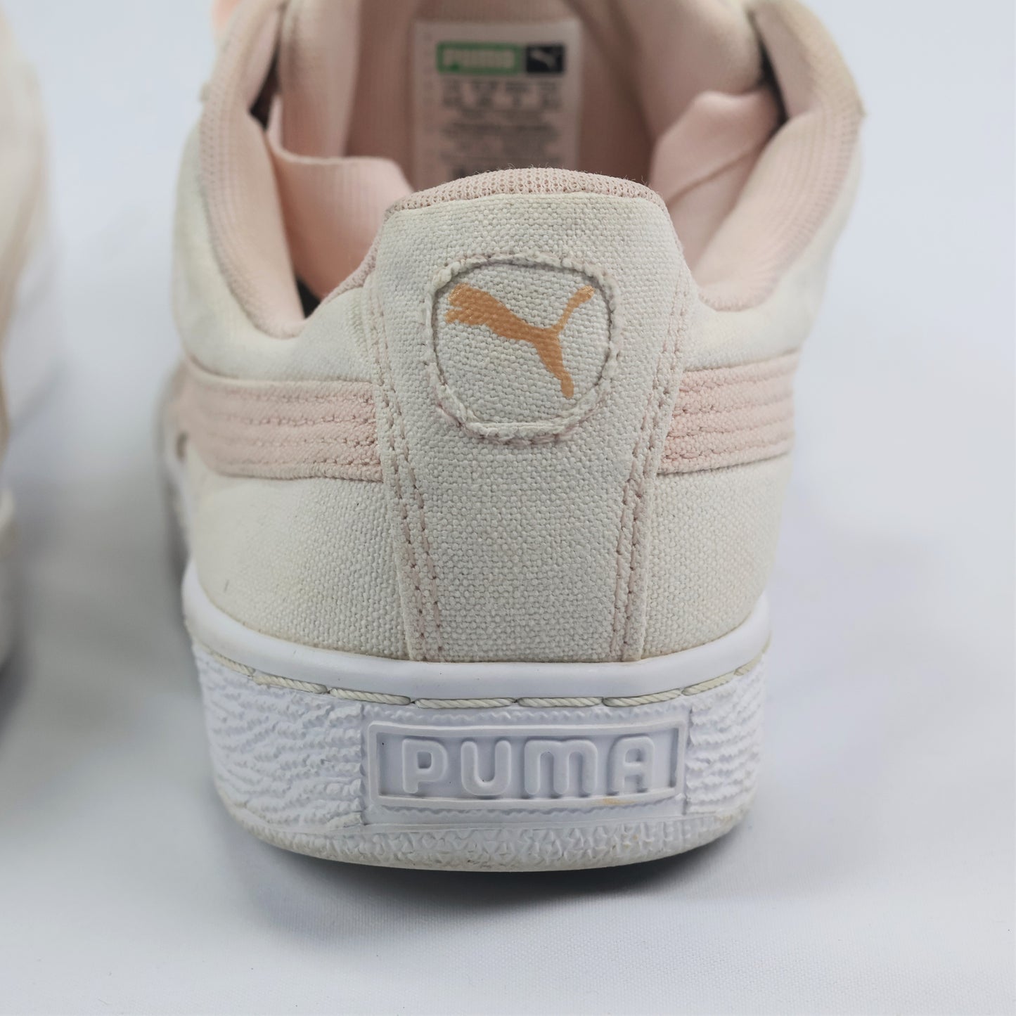 Pastel Pink & Beige Puma Basket Heart Canvas Thrift Shoes – Low Top Ribbon Sneakers
