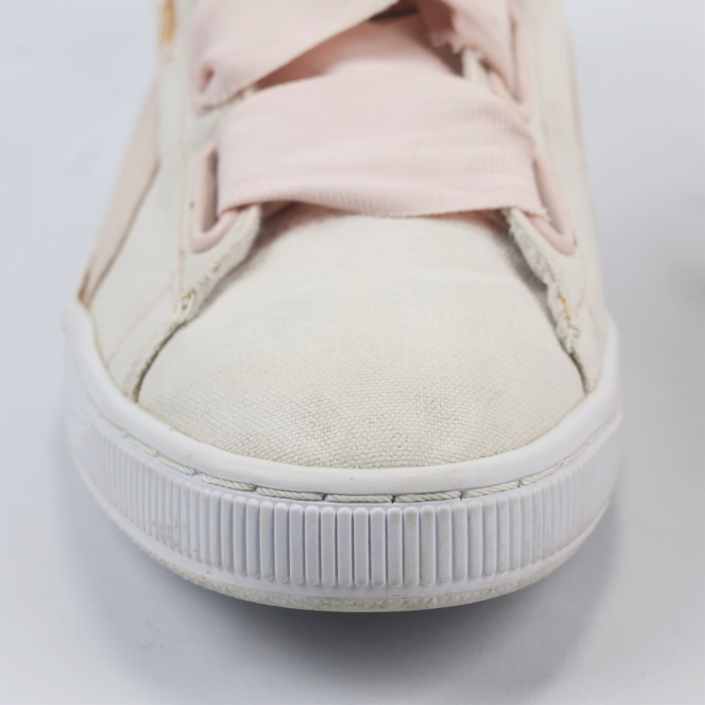 Pastel Pink & Beige Puma Basket Heart Canvas Thrift Shoes – Low Top Ribbon Sneakers