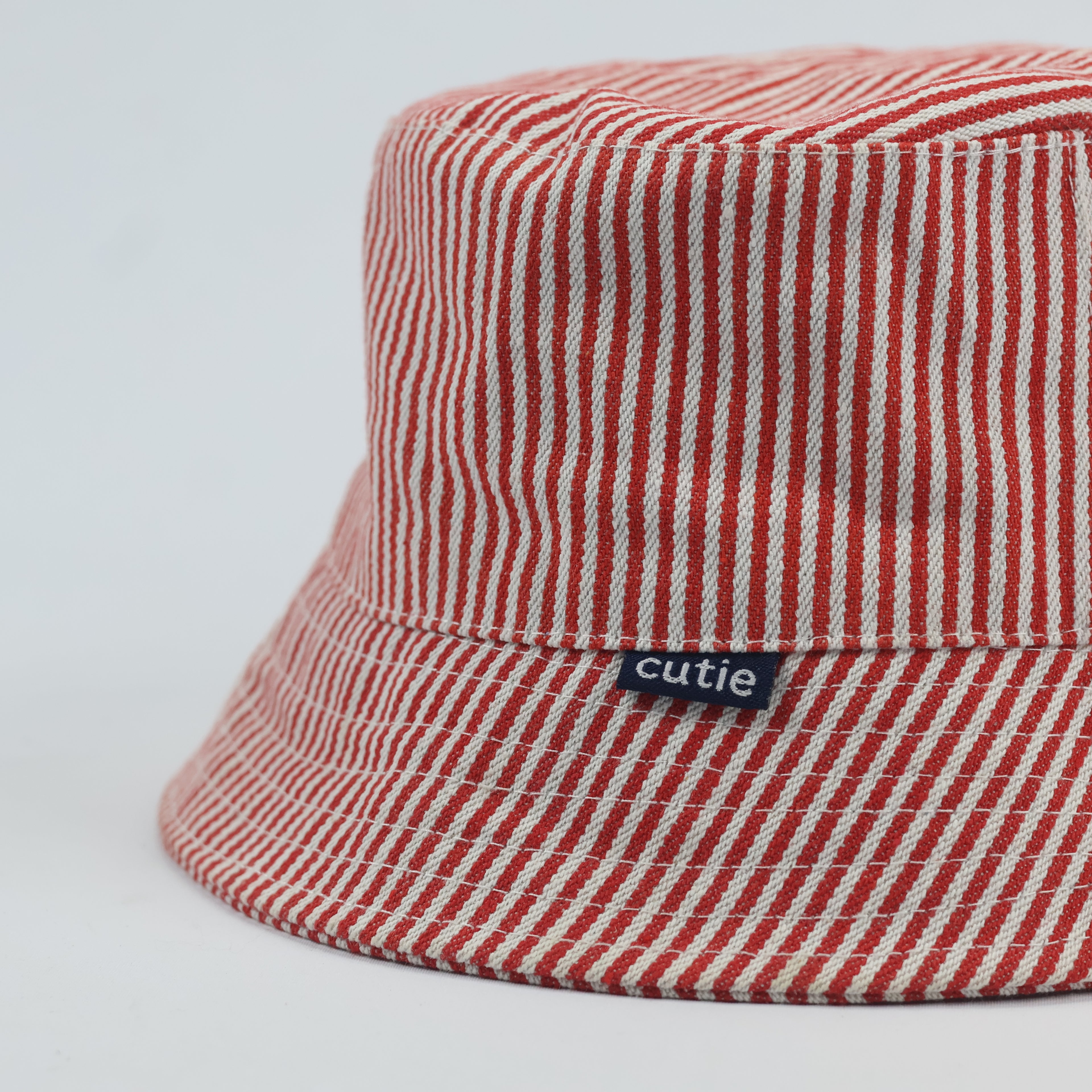 Thrifted Cutie Red Striped Cotton Canvas Sun Bucket Hat - Size 51-52cm