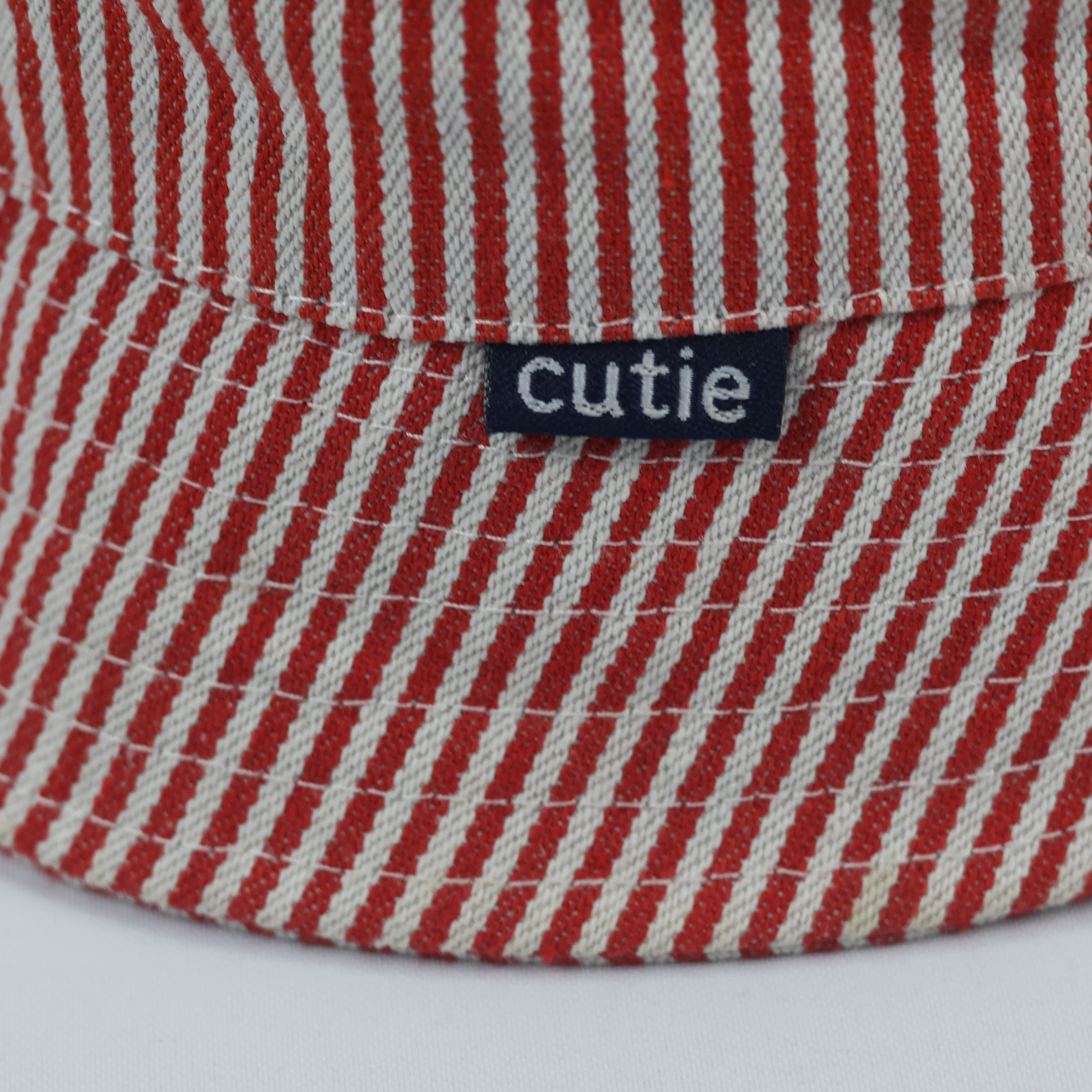 Thrifted Cutie Red Striped Cotton Canvas Sun Bucket Hat - Size 51-52cm