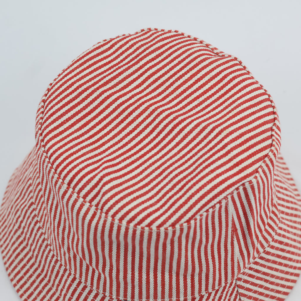 Thrifted Cutie Red Striped Cotton Canvas Sun Bucket Hat - Size 51-52cm