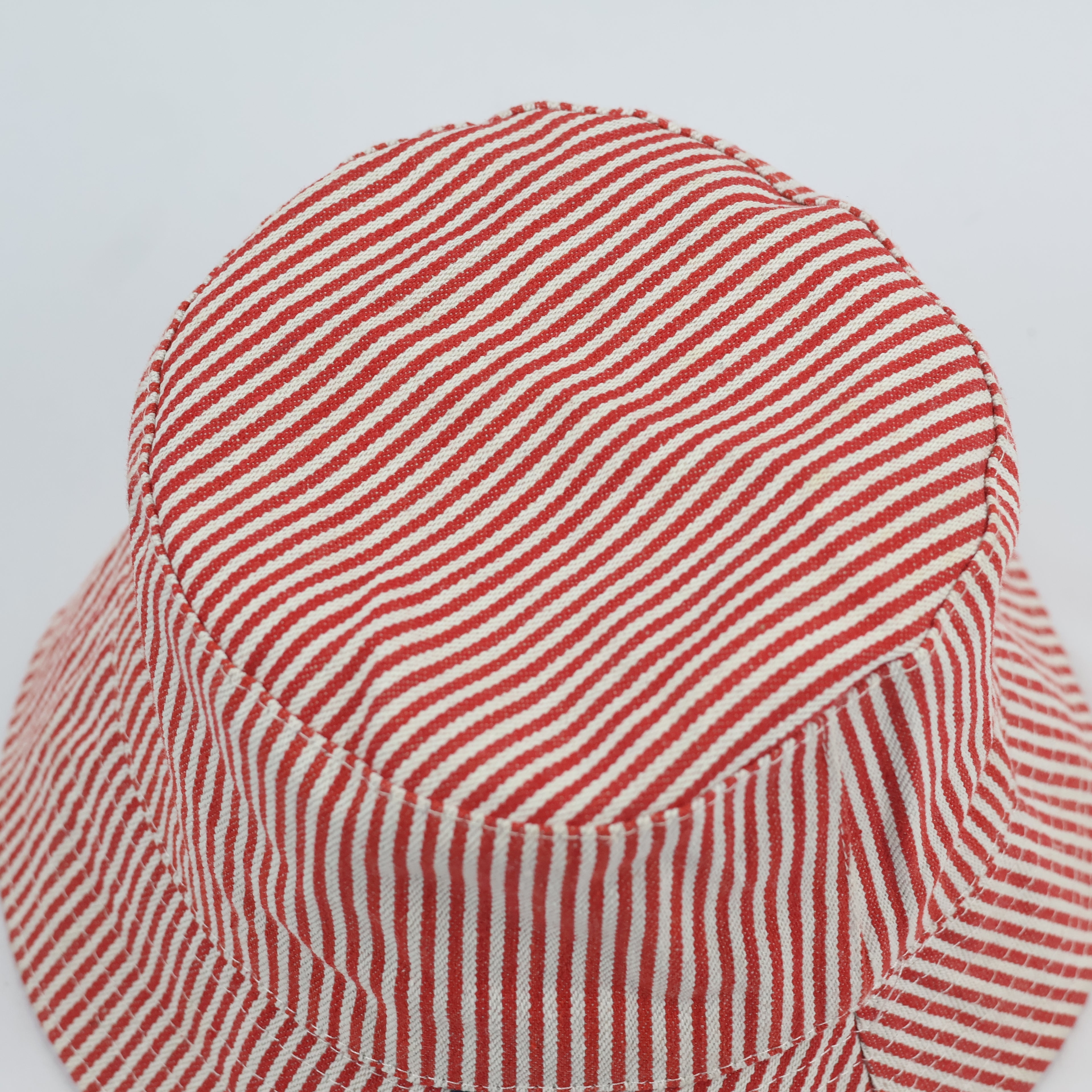 Thrifted Cutie Red Striped Cotton Canvas Sun Bucket Hat - Size 51-52cm