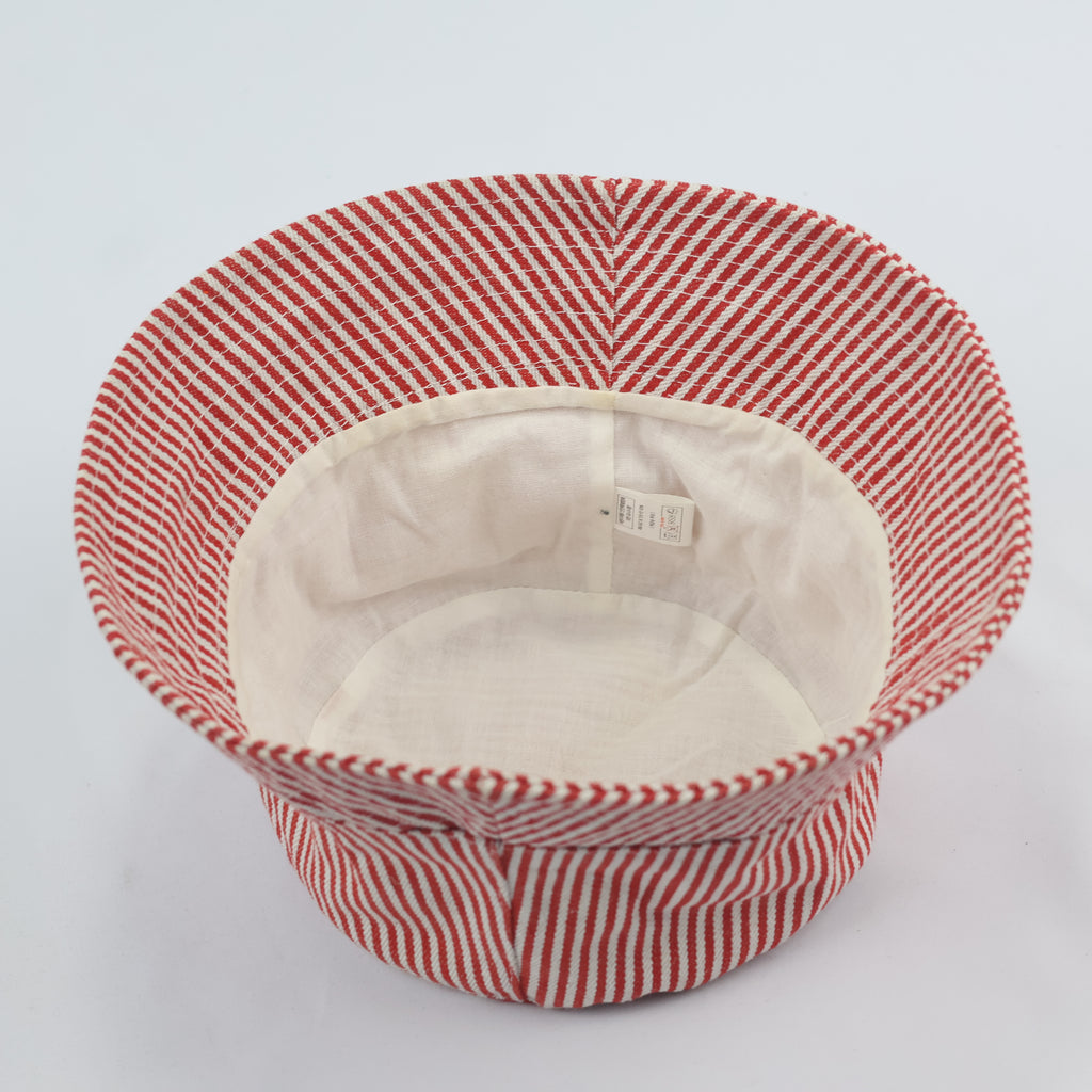 Thrifted Cutie Red Striped Cotton Canvas Sun Bucket Hat - Size 51-52cm