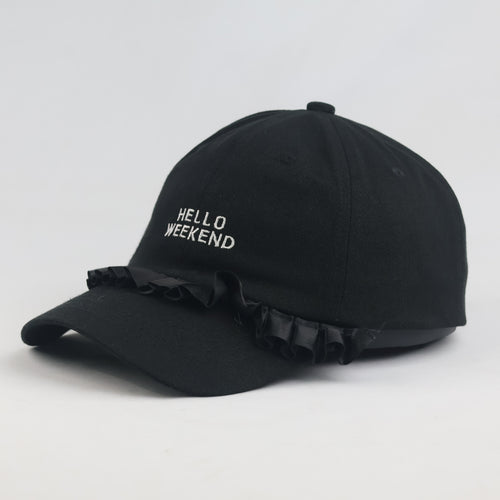 Thrifted Cute Black Hello Weekend Ruffle Brim Dad Cap (55-57 cm)