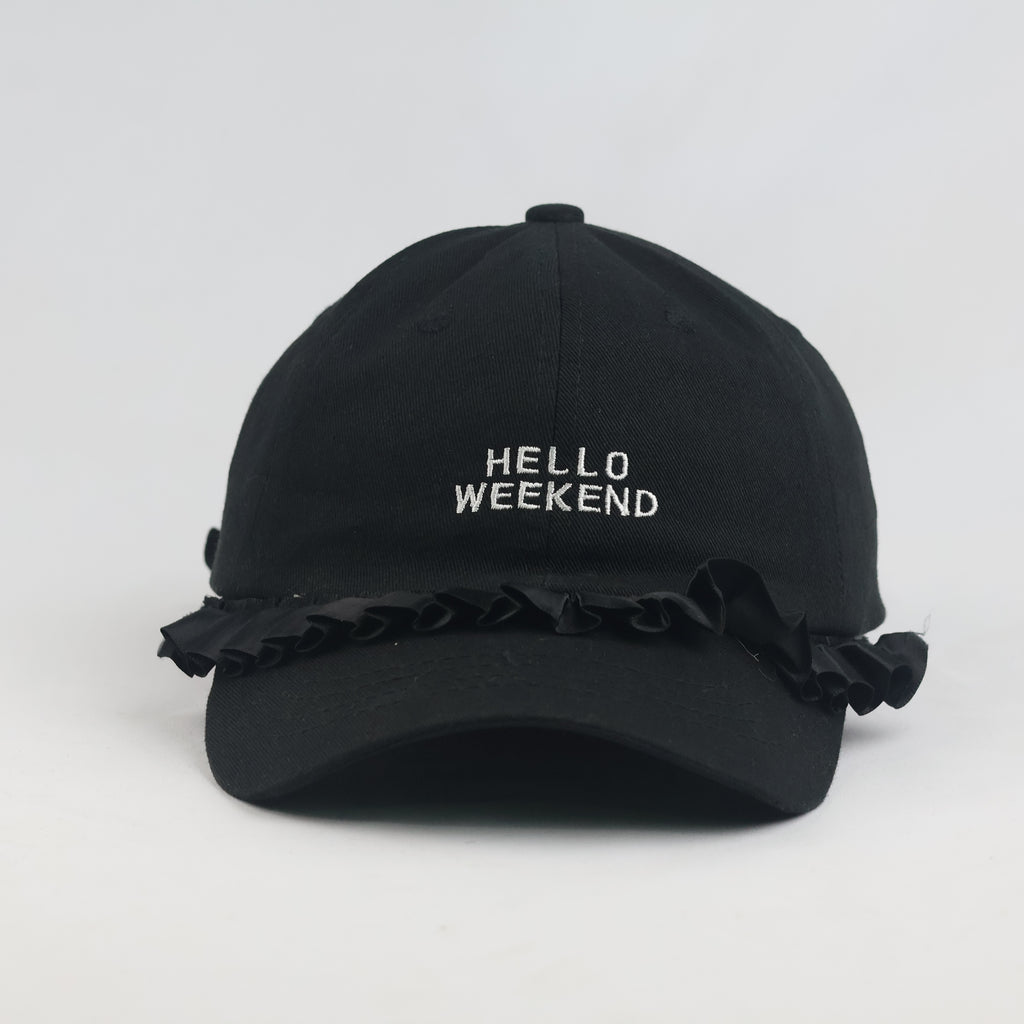 Thrifted Cute Black Hello Weekend Ruffle Brim Dad Cap (55-57 cm)