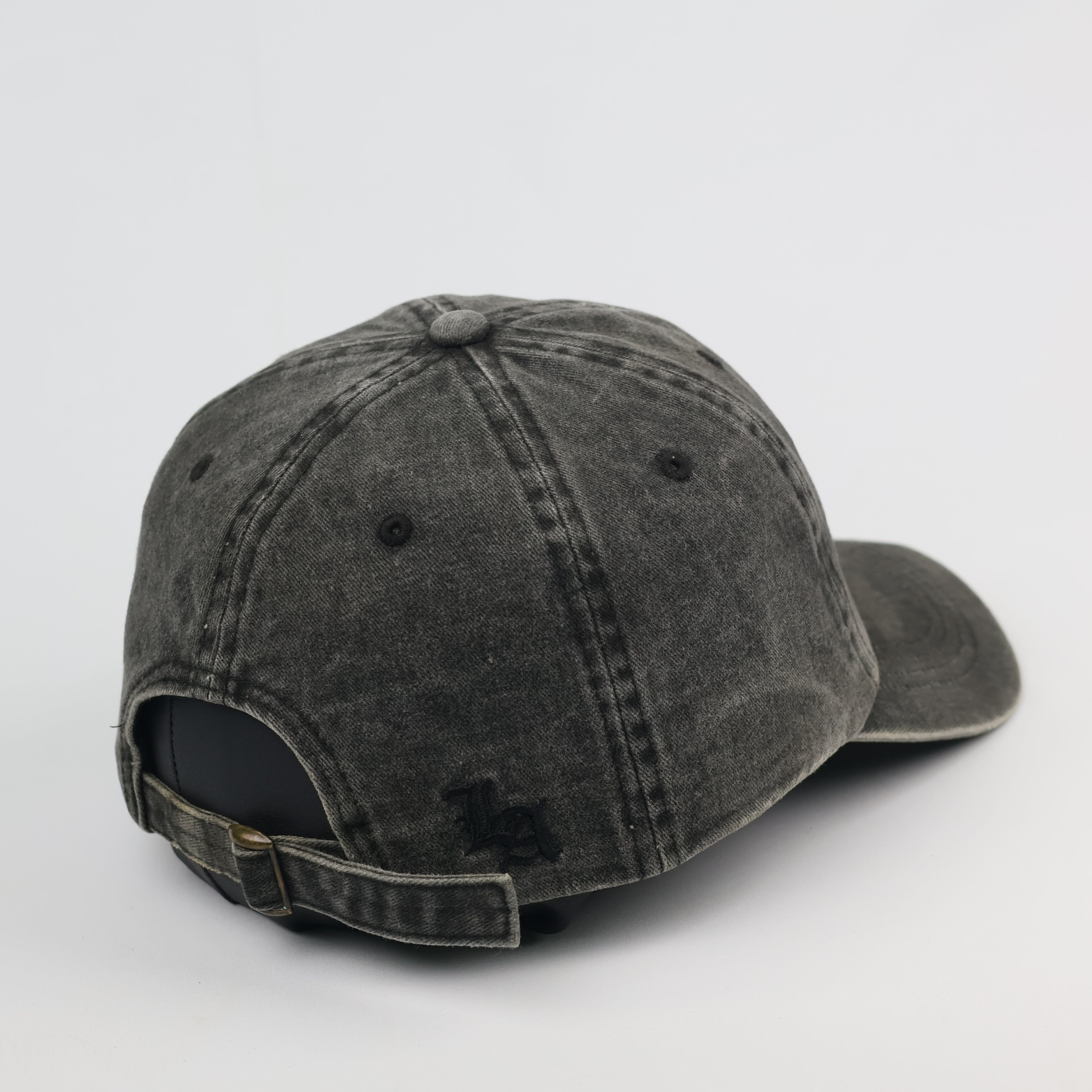 Thrifted Distressed Grey Baseball Cap with LA Embroidery