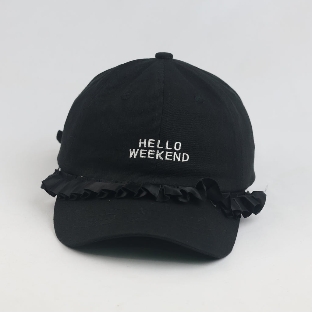 Thrifted Cute Black Hello Weekend Ruffle Brim Dad Cap (55-57 cm)
