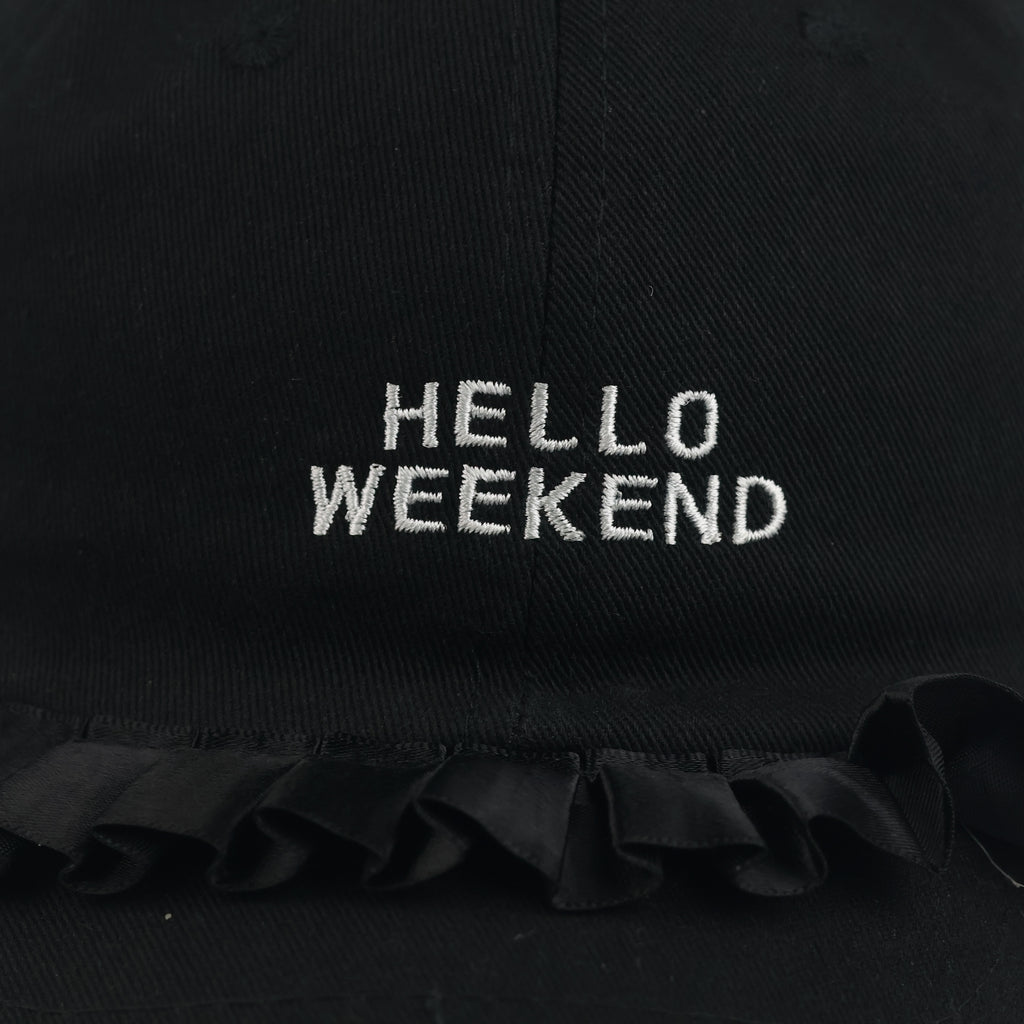 Thrifted Cute Black Hello Weekend Ruffle Brim Dad Cap (55-57 cm)