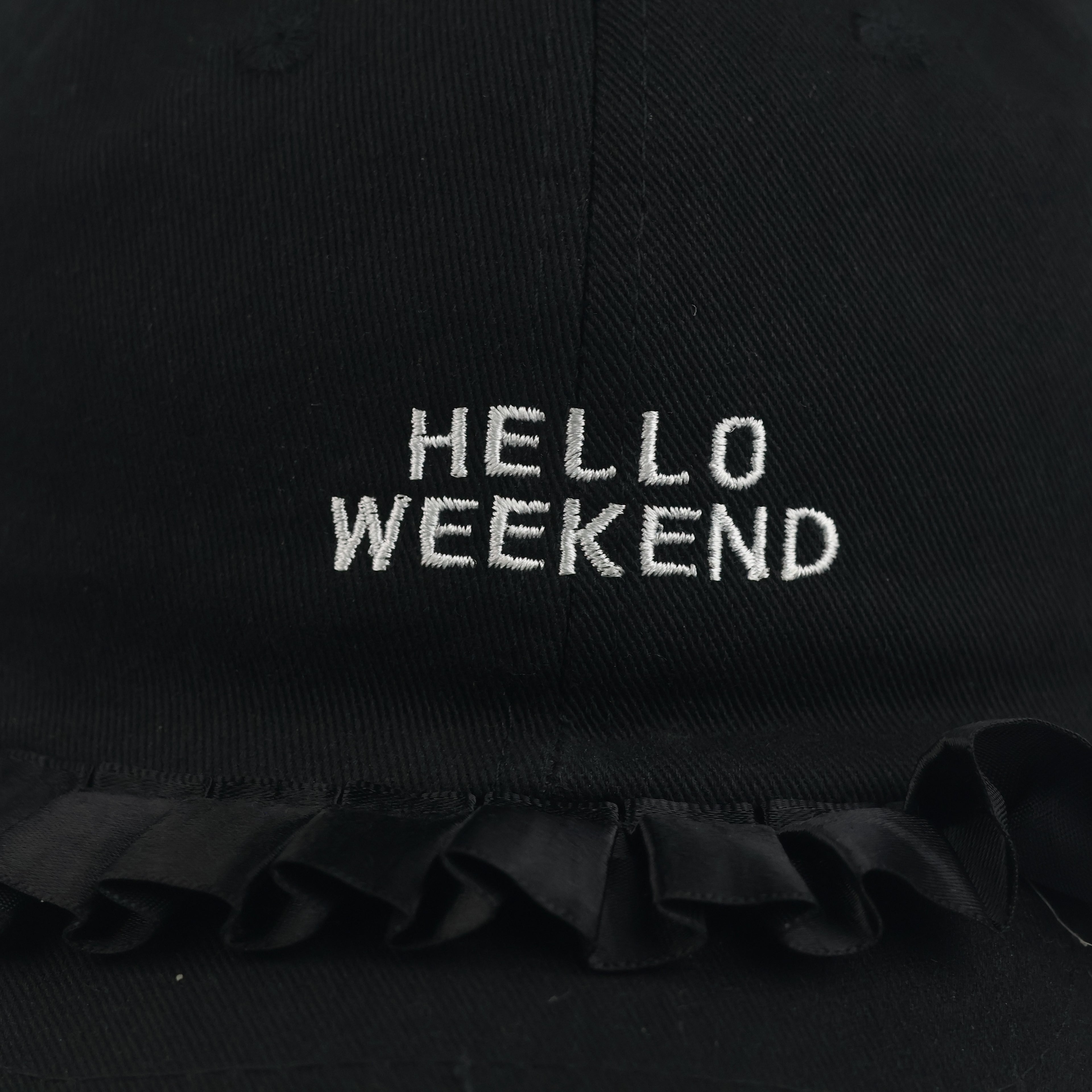 Thrifted Cute Black Hello Weekend Ruffle Brim Dad Cap (55-57 cm)
