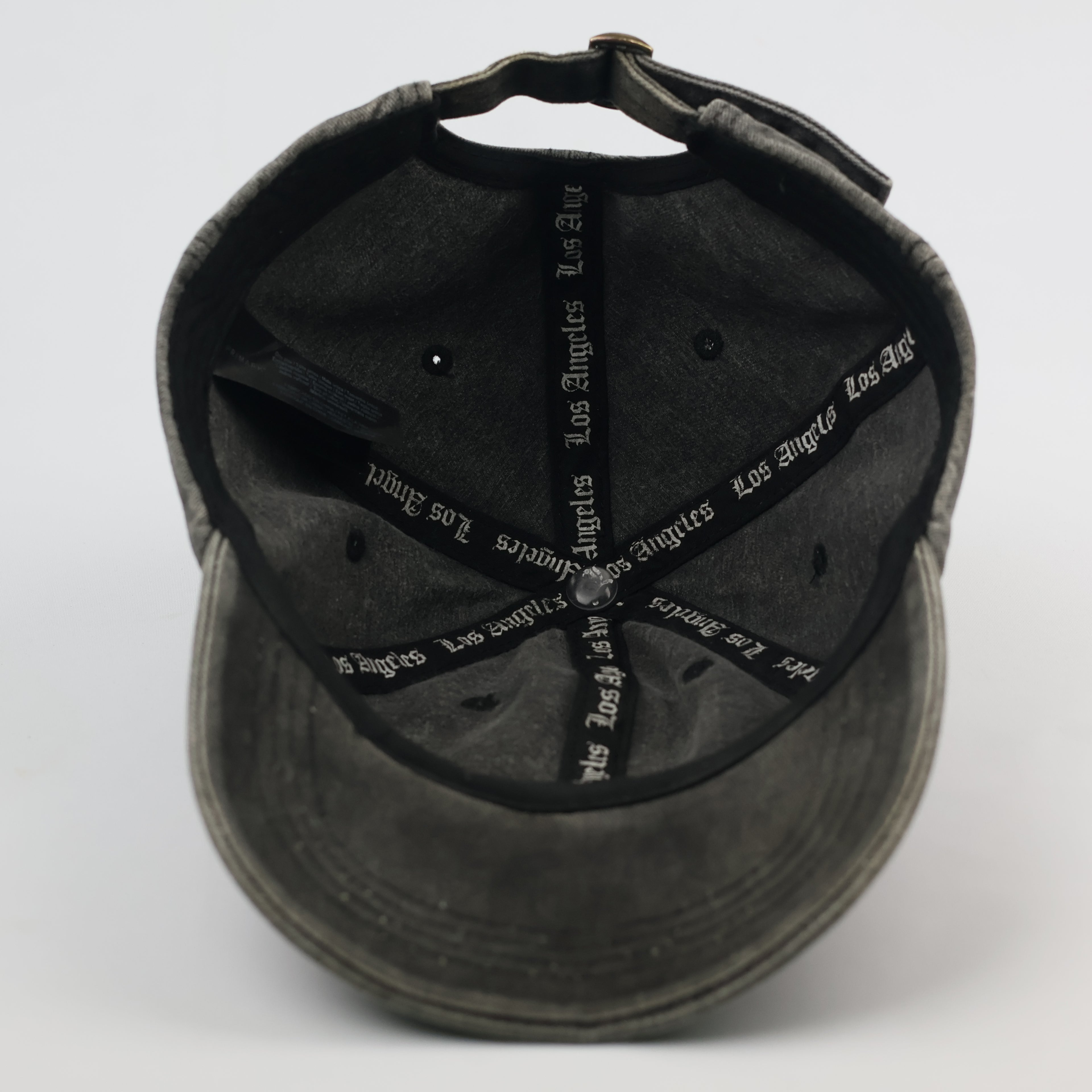 Thrifted Distressed Grey Baseball Cap with LA Embroidery