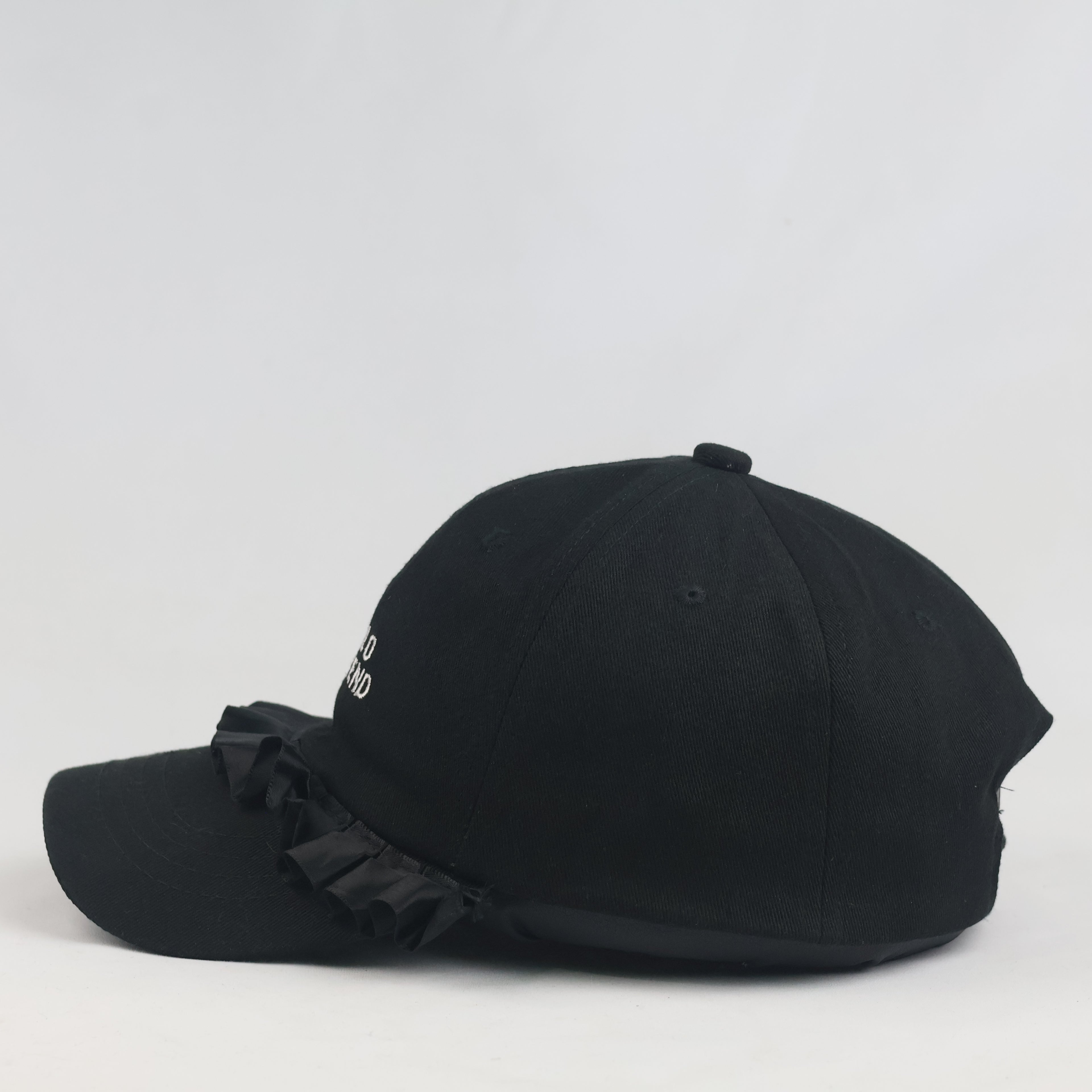 Thrifted Cute Black Hello Weekend Ruffle Brim Dad Cap (55-57 cm)