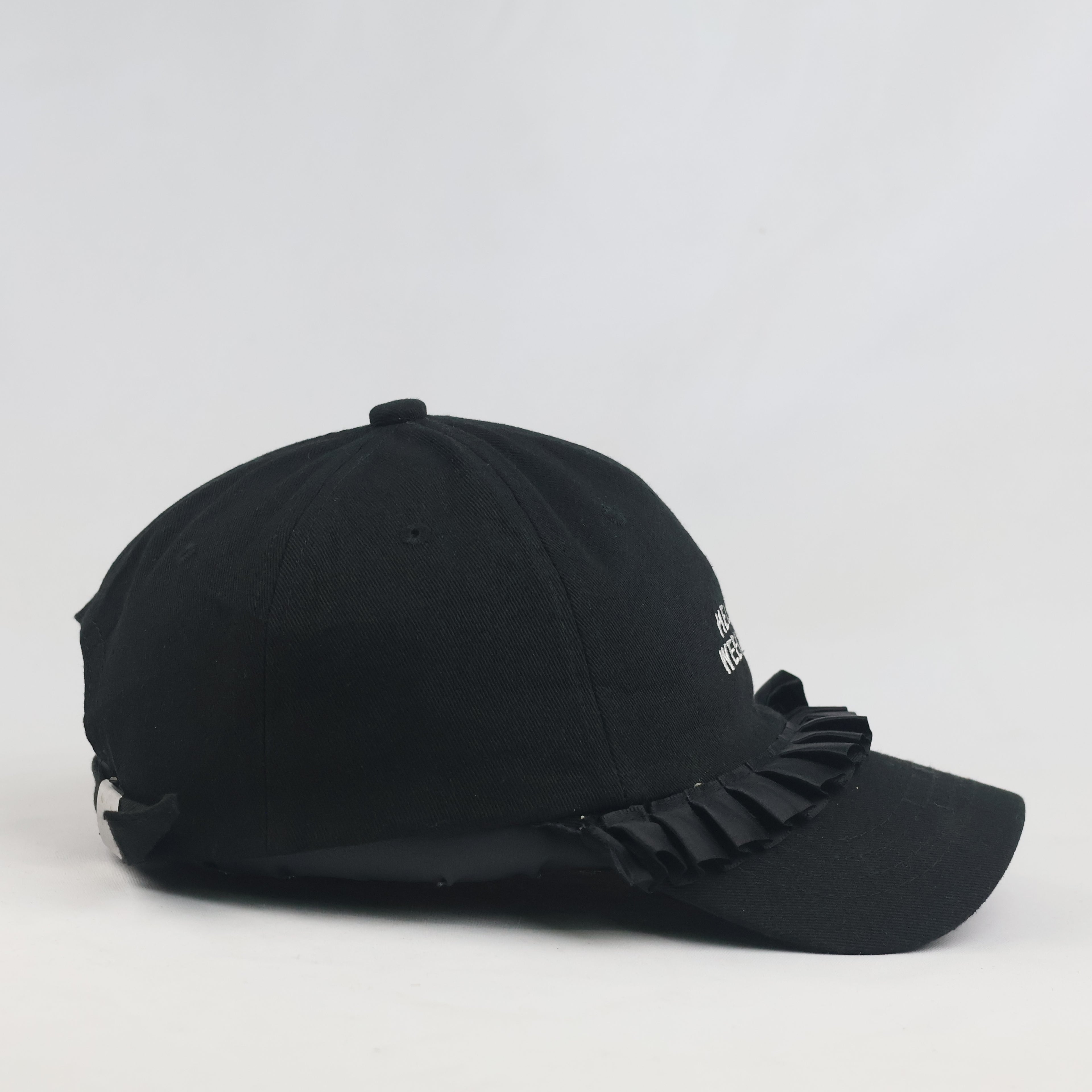 Thrifted Cute Black Hello Weekend Ruffle Brim Dad Cap (55-57 cm)