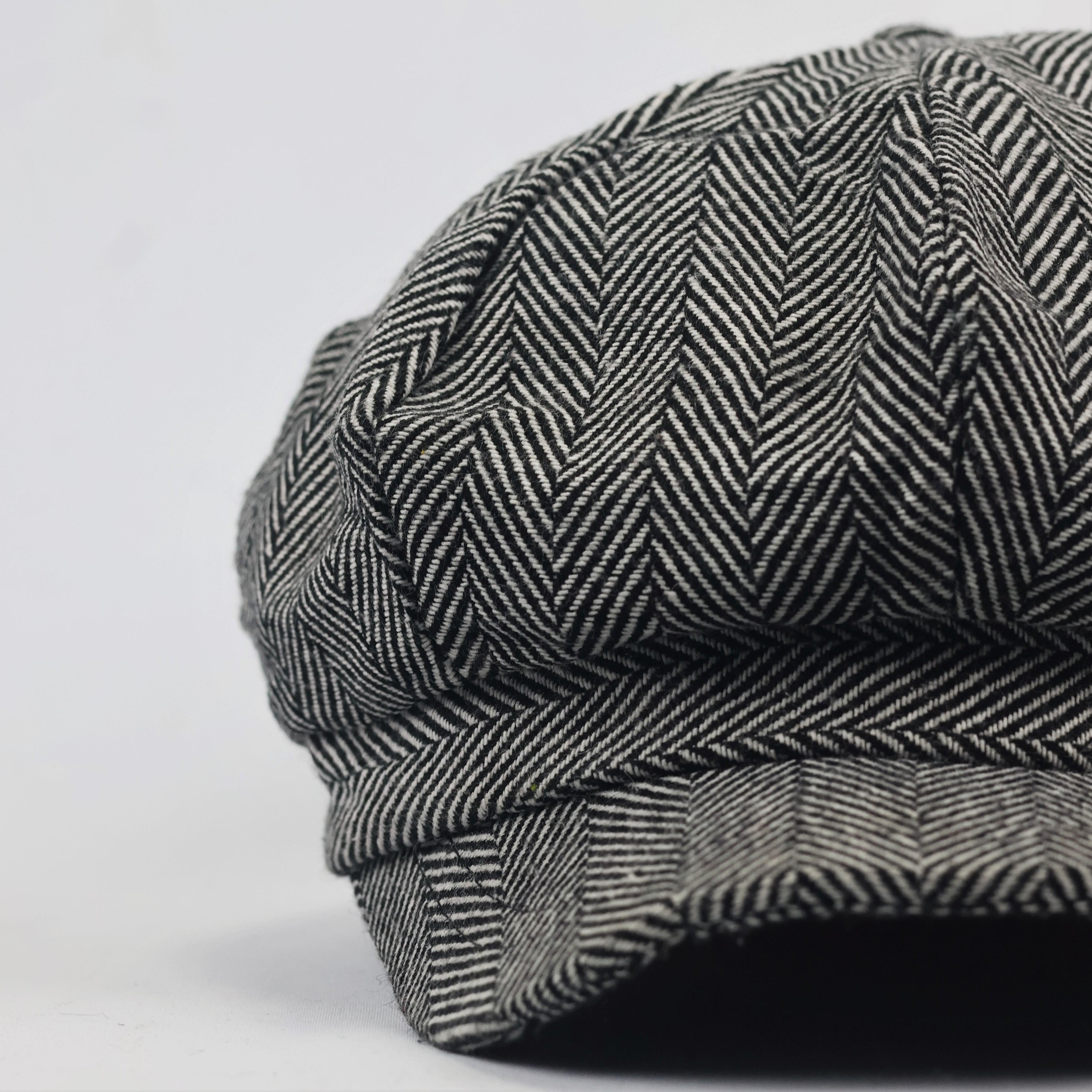 Vintage Herringbone Newsboy Thhrifted Cap - Classic Grey Tweed Flat Hat